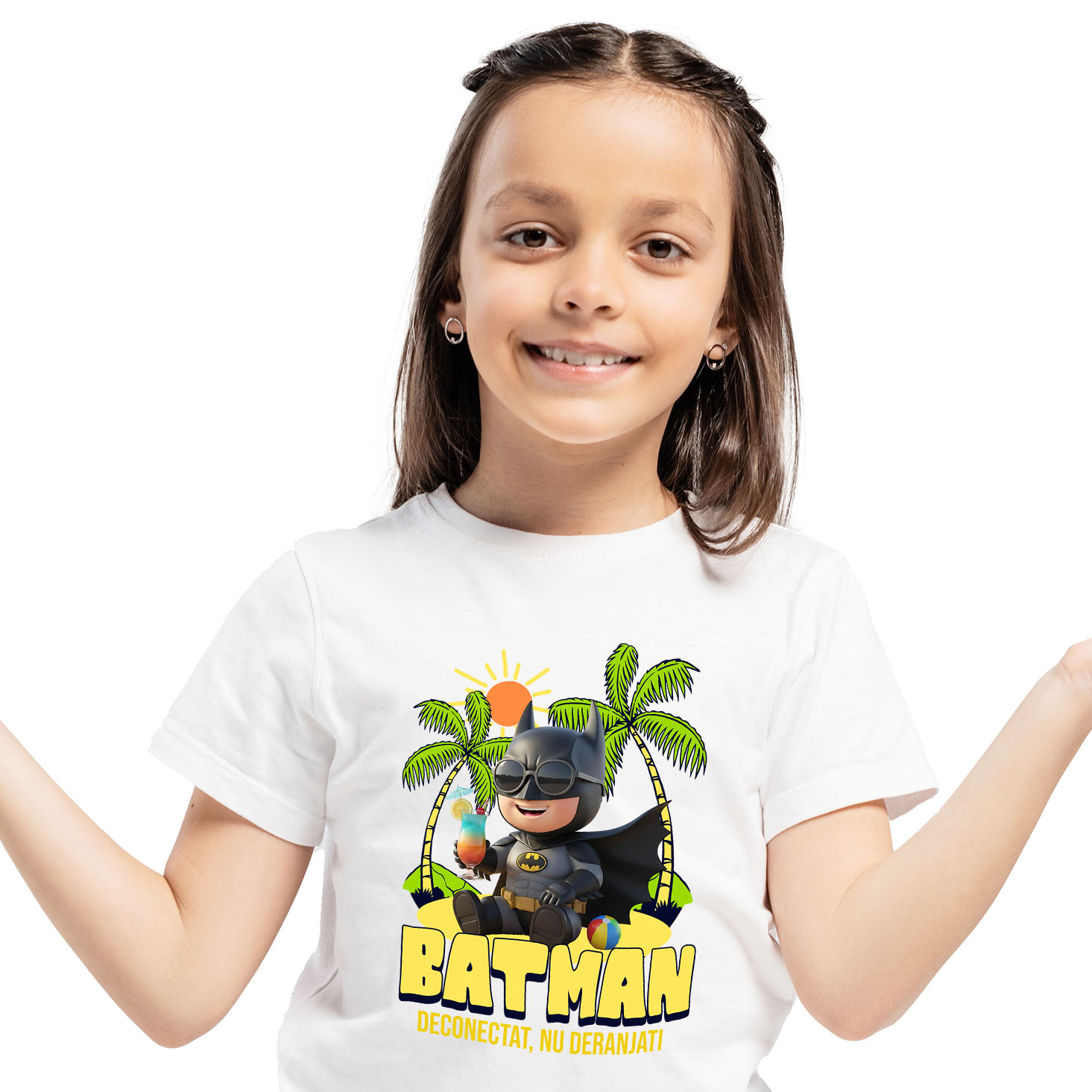 Tricou Copii cu Relaxare cu Batman: Soare si Palmieri 100% Bumbac, Alb, 12 Ani [1]