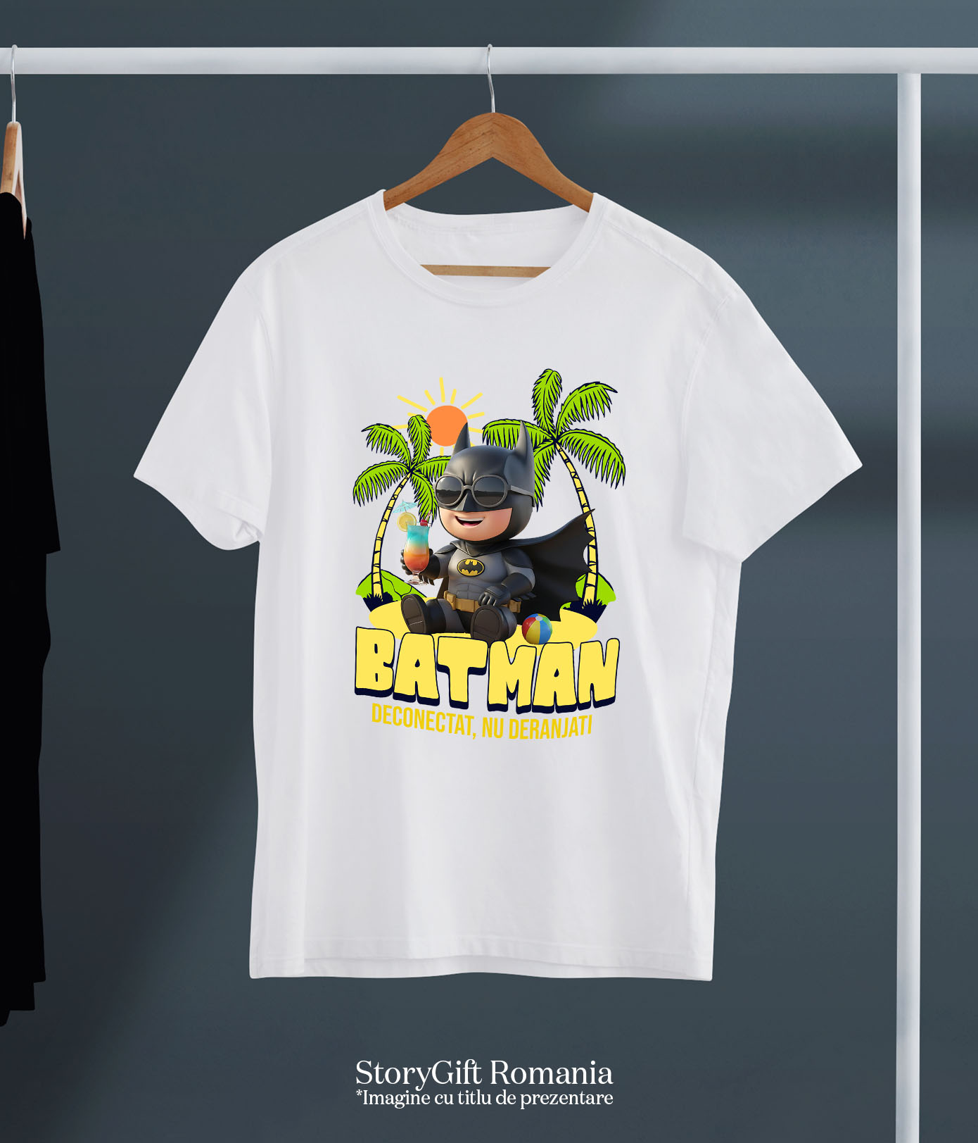 Tricou Copii cu Relaxare cu Batman: Soare si Palmieri 100% Bumbac, Alb, 12 Ani [4]