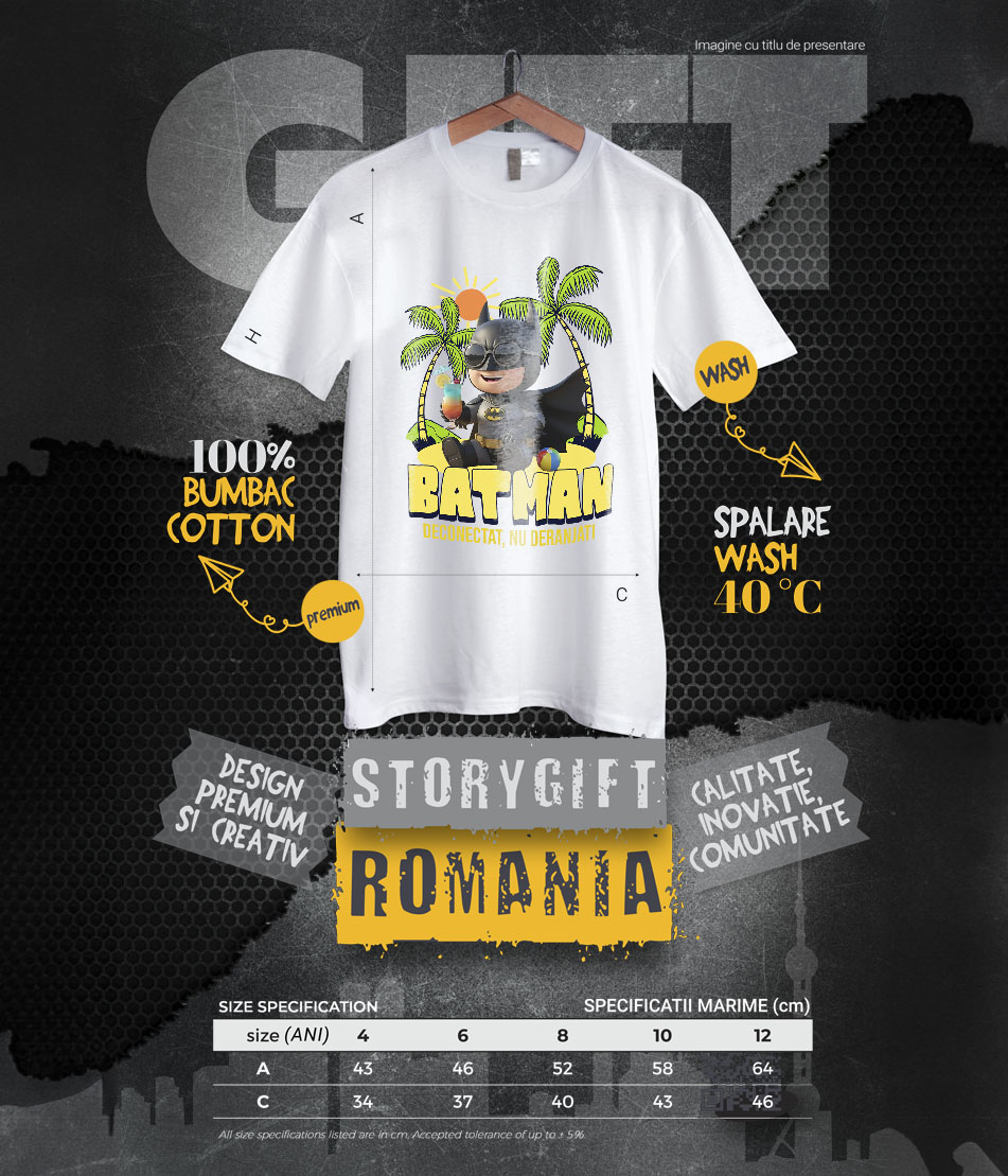 Tricou Copii cu Relaxare cu Batman: Soare si Palmieri 100% Bumbac, Alb, 12 Ani [5]