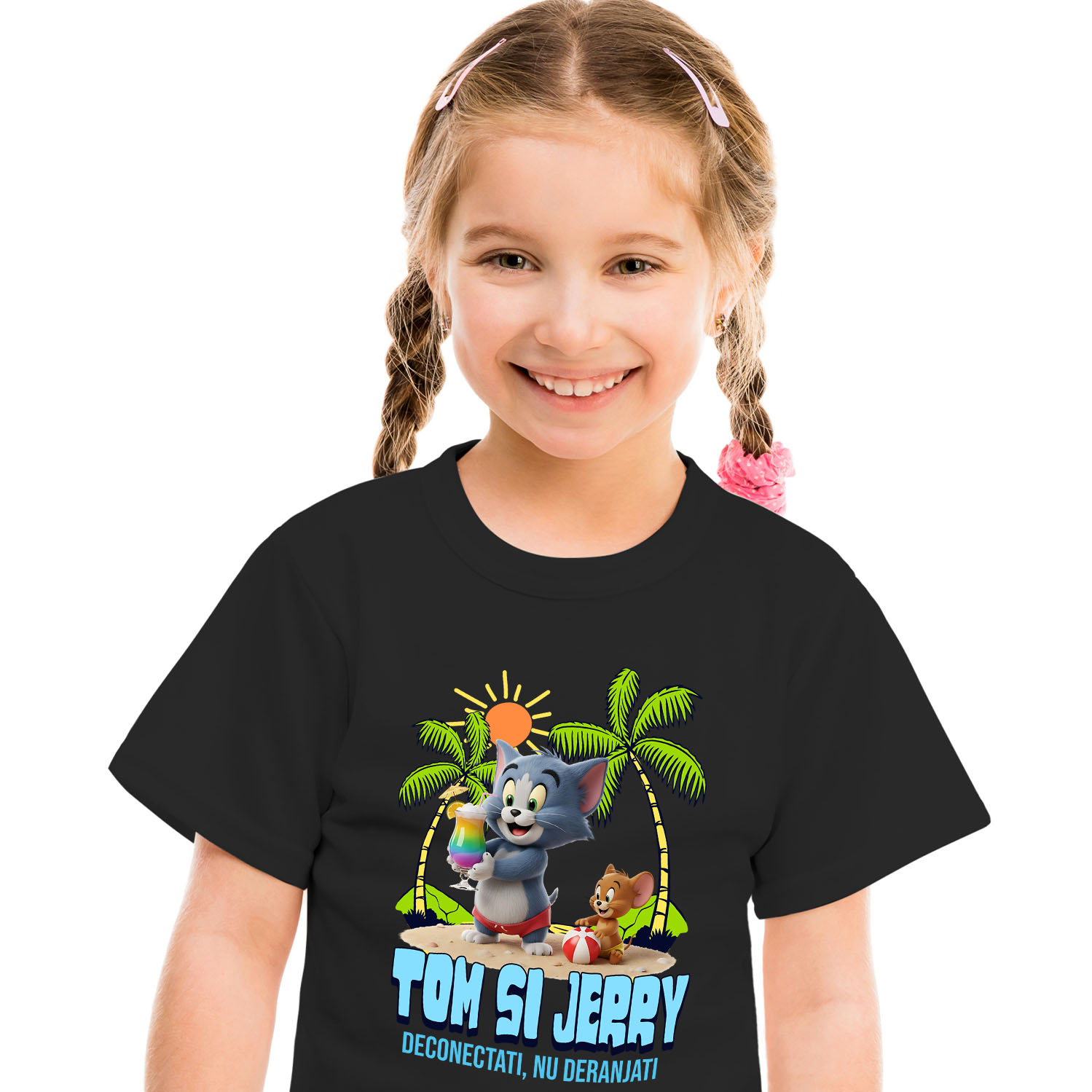 Tricou Copii cu Relaxare la Mare cu Tom and Jerry 100% Bumbac, Negru, 10 Ani [1]
