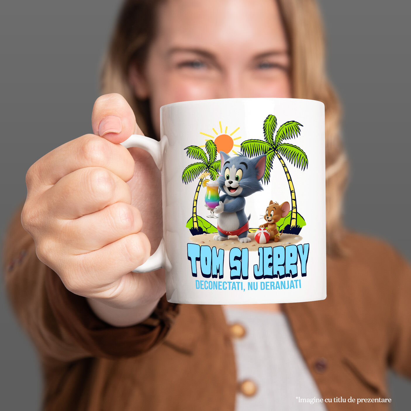 Cana Cu Relaxare la Mare cu Tom and Jerry Ceramica, 330ML, cu Maner Alb [1]