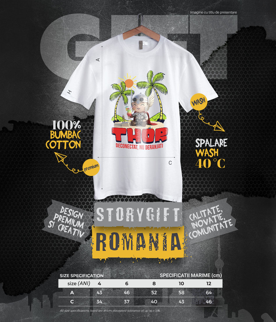 Tricou Copii cu Thor Tropical: Mare si Palmieri 100% Bumbac, Alb, 6 Ani [5]