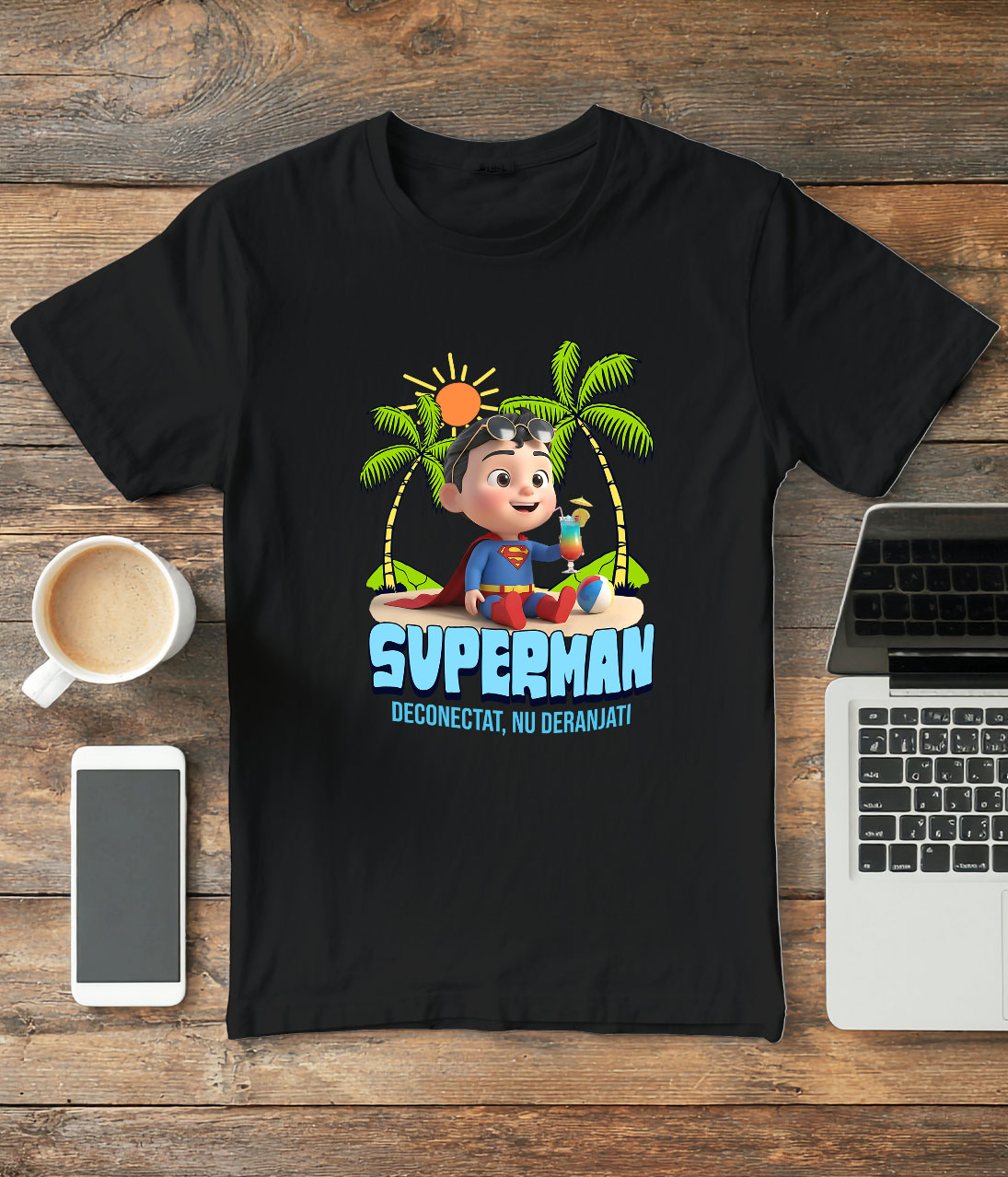 Tricou Barbati cu Relaxare Sub Soare cu Superman 100% Bumbac, Negru, M [2]
