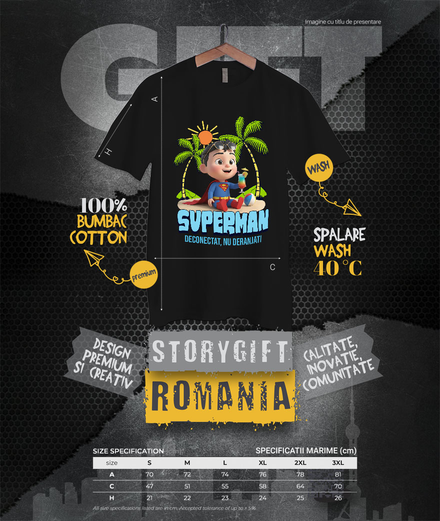 Tricou Barbati cu Relaxare Sub Soare cu Superman 100% Bumbac, Negru, M [3]