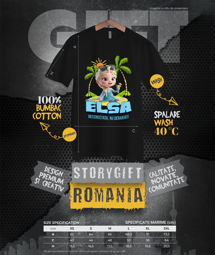 Tricou Femei cu Elsa Sub Palmieri: Soare si Mare 100% Bumbac, Negru, XL [3]