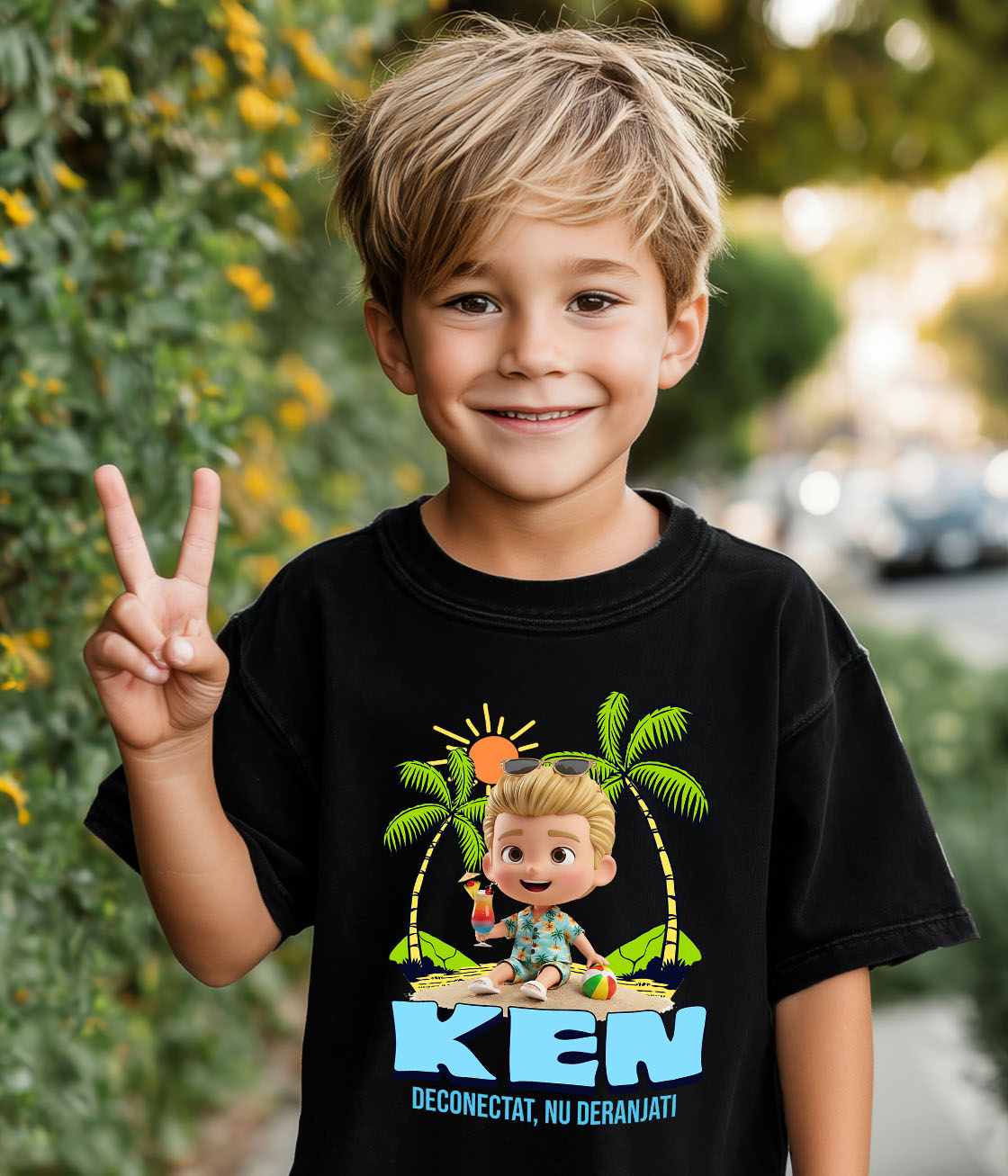 Tricou Copii cu Aventuri la Mare cu Ken 100% Bumbac, Negru, 8 Ani [2]