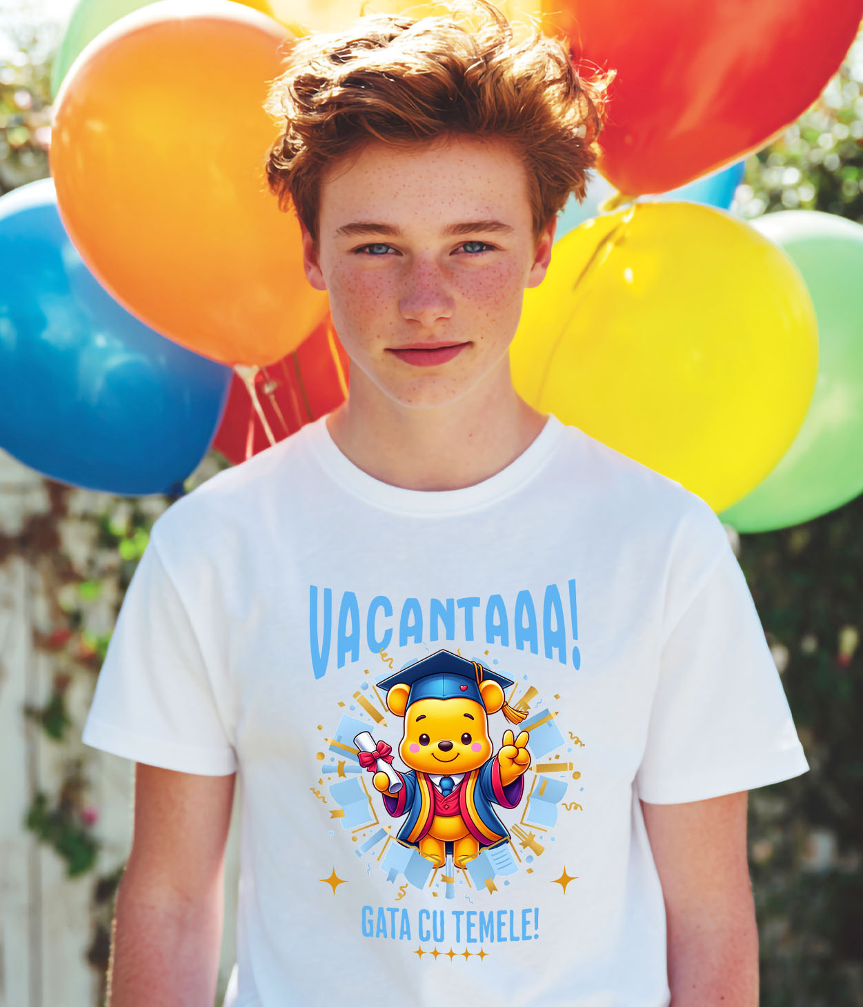 Tricou Copii cu Vacanta de Neuitat cu Winnie si Diplome 100% Bumbac, Alb, 10 Ani [2]