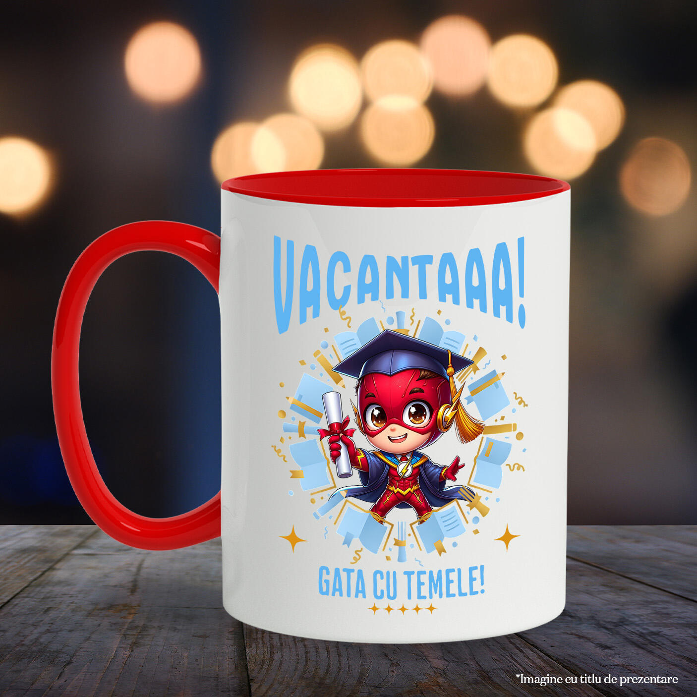 Cana Cu The Flash si Visele de Vacanta Ceramica, 330ML, cu Maner Rosu [2]