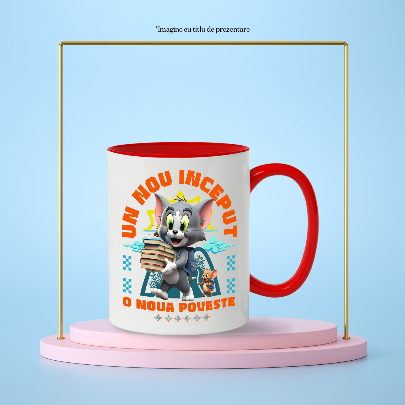 Cana Cu om și Jerry – Învață Distractiv, Făcând Primii Pași Ceramica, 330ML, cu Maner Rosu [2]