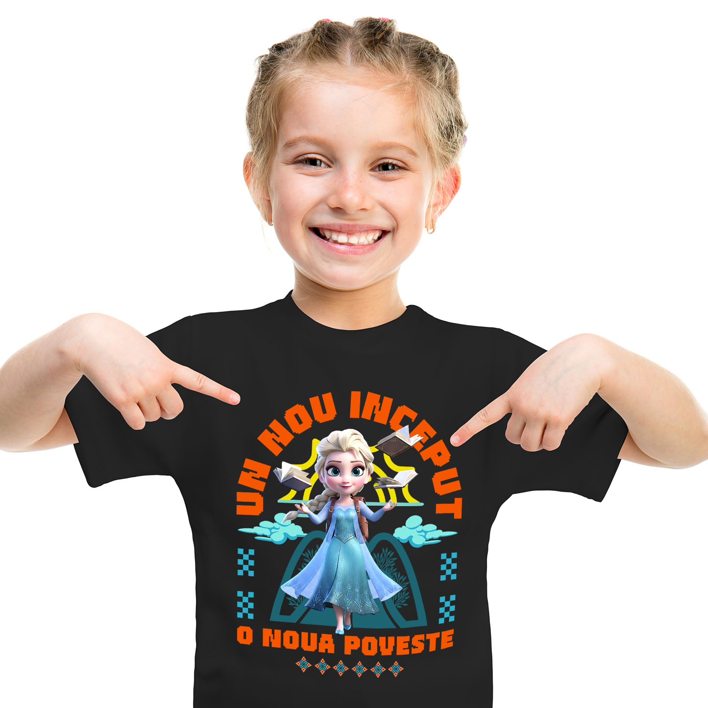 Educatie - Tricou Copii cu Elsa – Cunoaștere și Magie La Primii Pași 100% Bumbac, Negru, 8 Ani