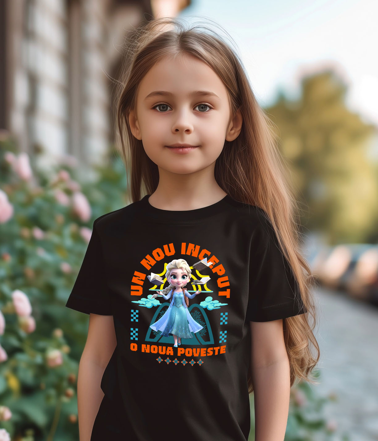 Tricou Copii cu Elsa – Cunoaștere și Magie La Primii Pași 100% Bumbac, Negru, 8 Ani [2]