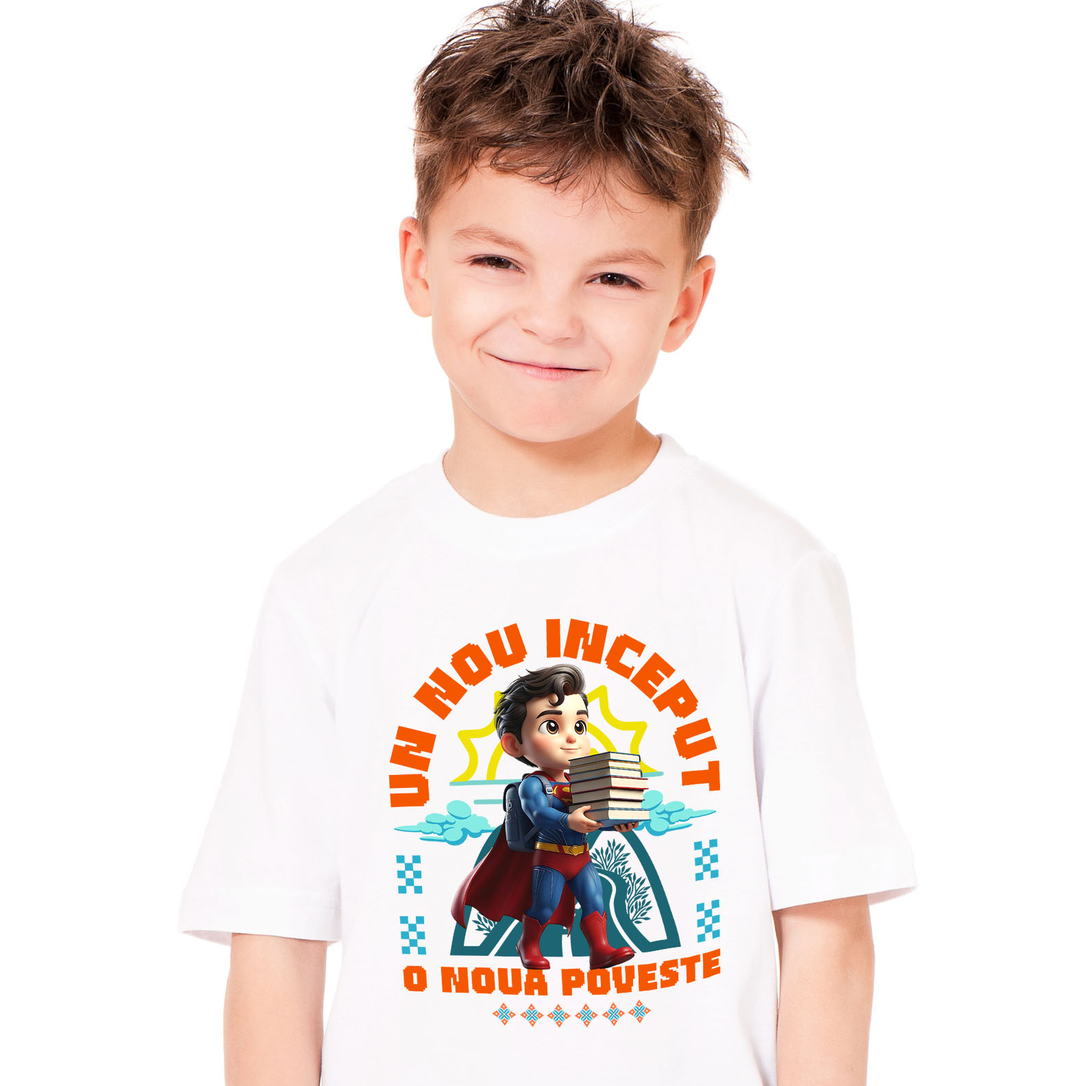 Educatie - Tricou Copii cu Spiderman – Primii Pași Spre Cunoaștere Cu Superputeri 100% Bumbac, Alb, 8 Ani