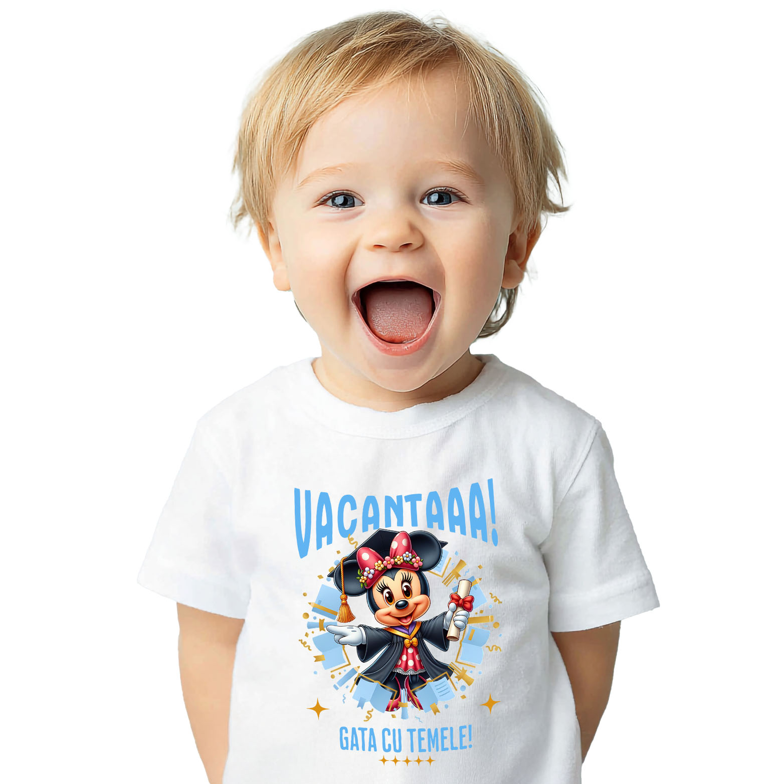 Educatie - Tricou Copii cu Diplome si Zambete cu Minnie Mouse 100% Bumbac, Alb, 6 Ani