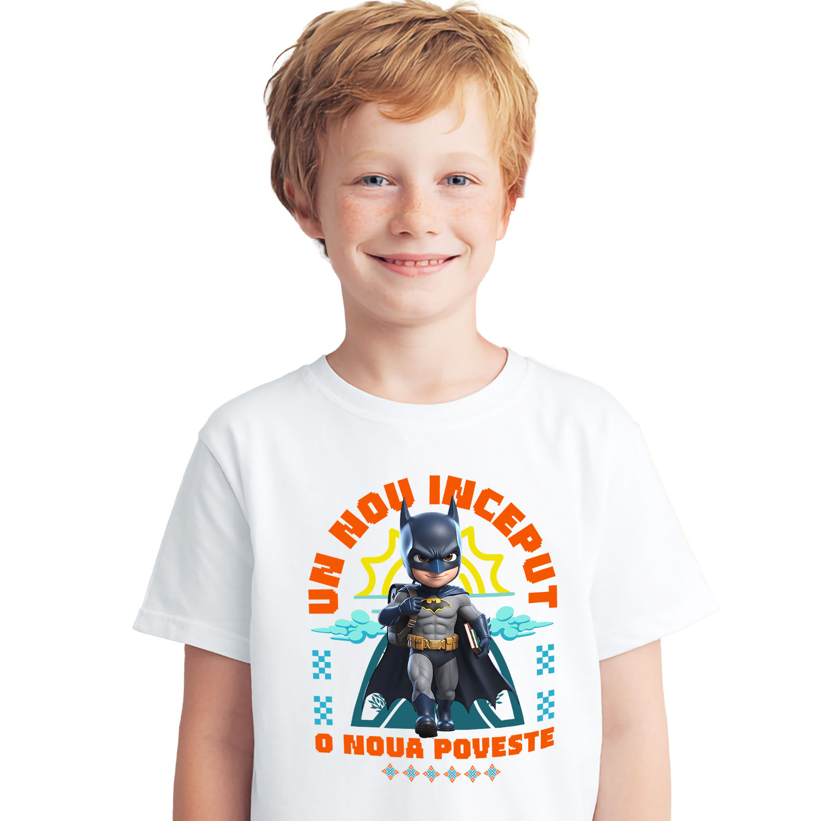 Educatie - Tricou Copii cu Batman – Învață, Crește Și Devino Un Erou La Primii Pași 100% Bumbac, Alb, 10 Ani