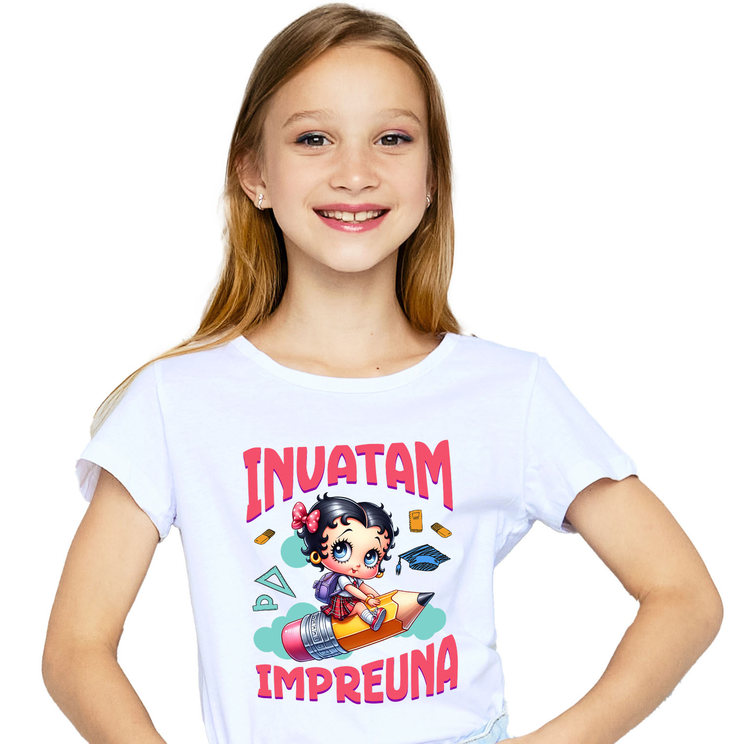 Educatie - Tricou Copii cu Scufita Rosie – Invatatura Cu Prieteni La Fiecare Pas 100% Bumbac, Alb, 12 Ani