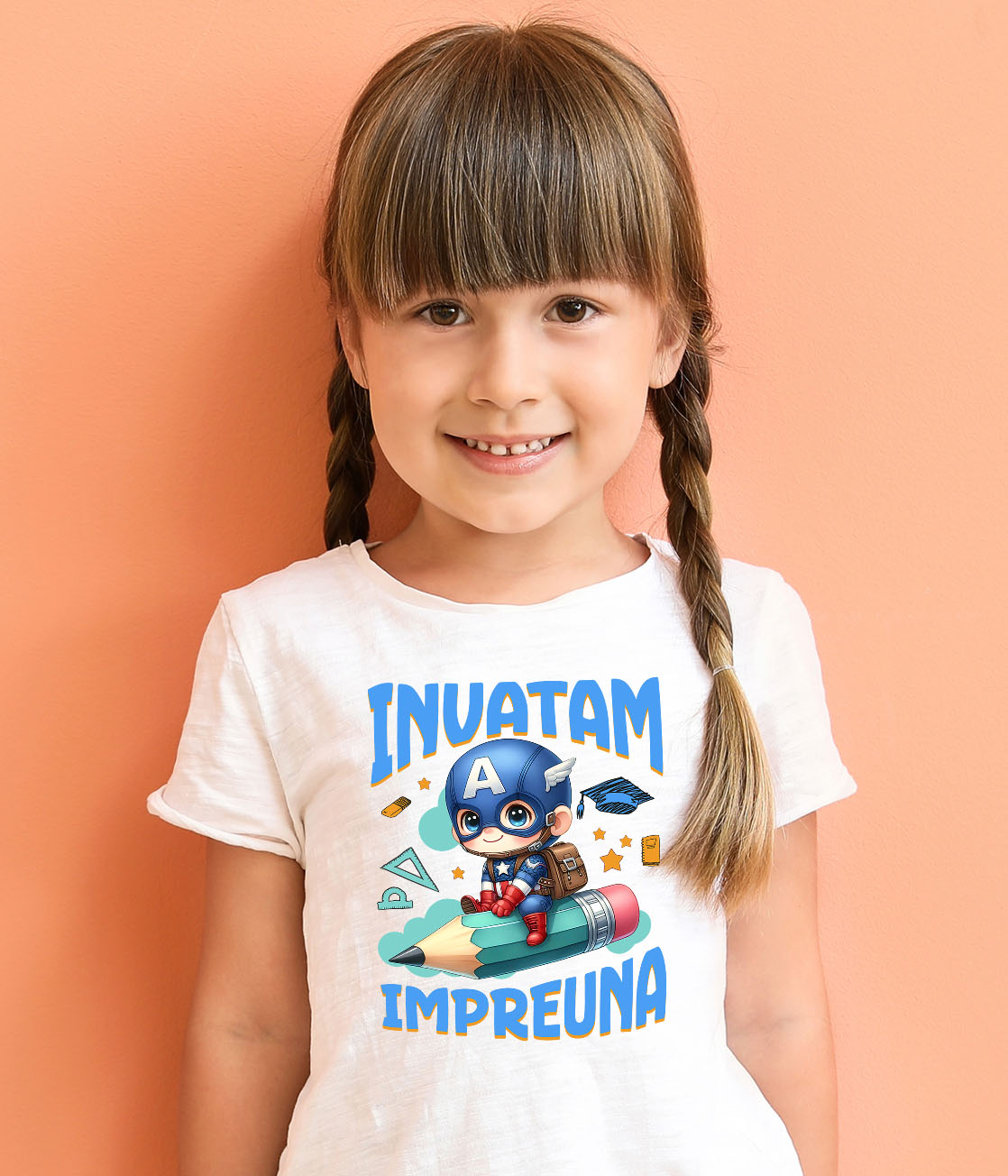 Tricou Copii cu Captain America – Crestem Impreuna In Lumea Eroilor 100% Bumbac, Alb, 6 Ani [3]