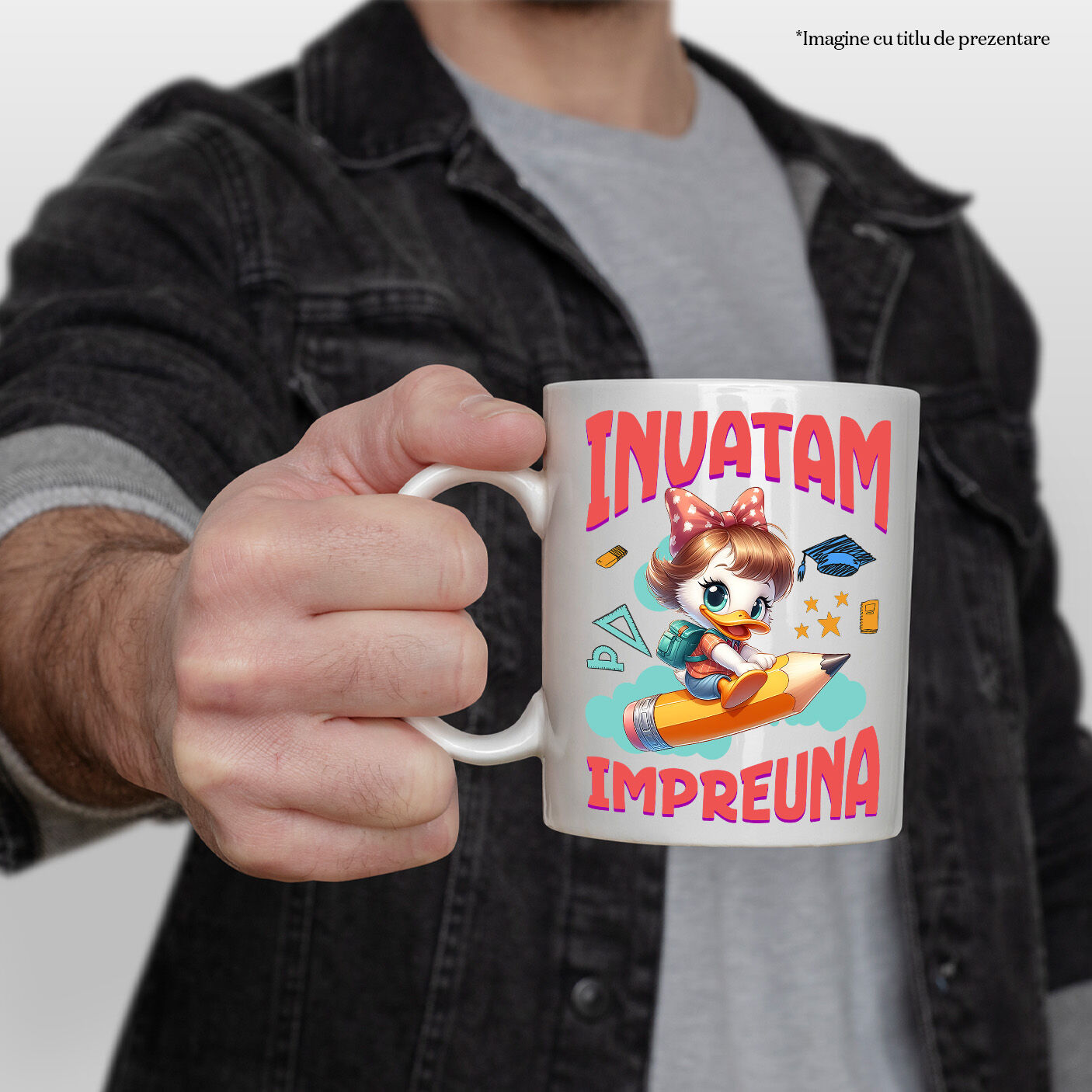 Cana Cu Daisy – Invatam In Echipa Cu Zambete Ceramica, 330ML, cu Maner Alb [1]