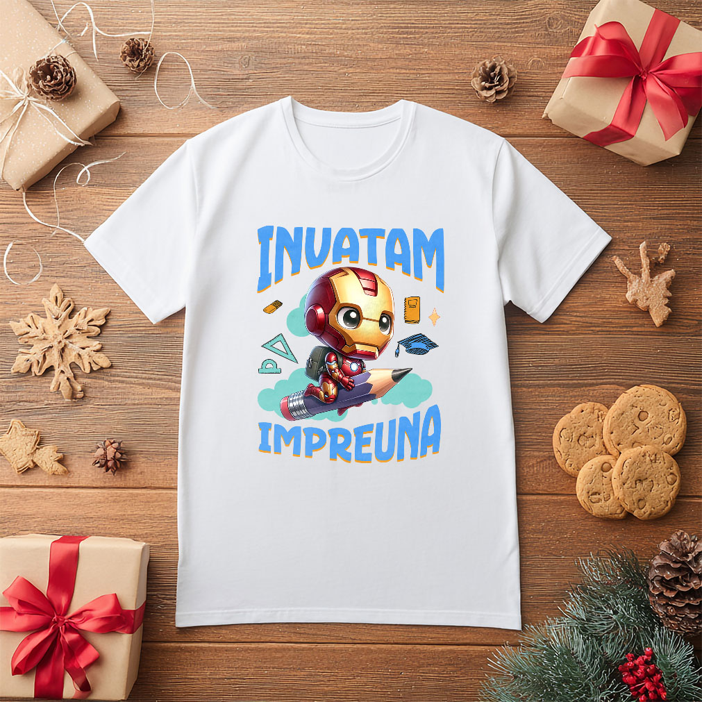 Tricou Copii cu Iron Man si Prietenii Invata Impreuna 100% Bumbac, Alb, 8 Ani [4]
