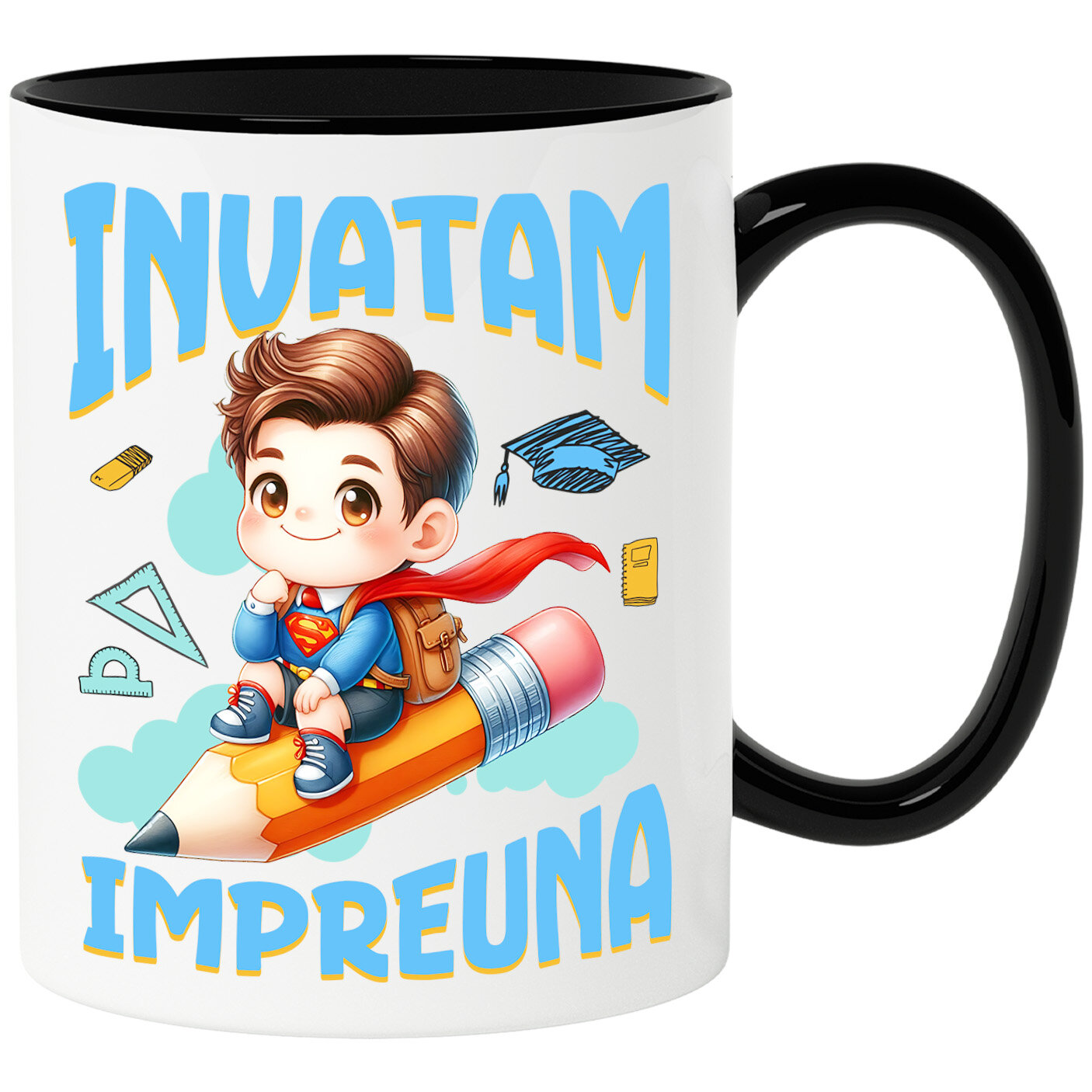 Educatie - Cana Cu Superman – Invatare in Stil de Erou Ceramica, 330ML, cu Maner Negru