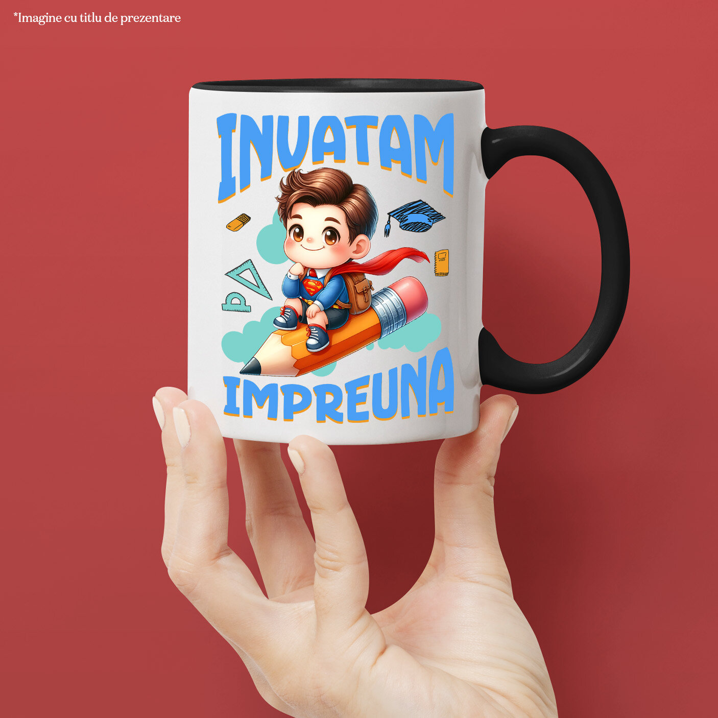 Cana Cu Superman – Invatare in Stil de Erou Ceramica, 330ML, cu Maner Negru [1]