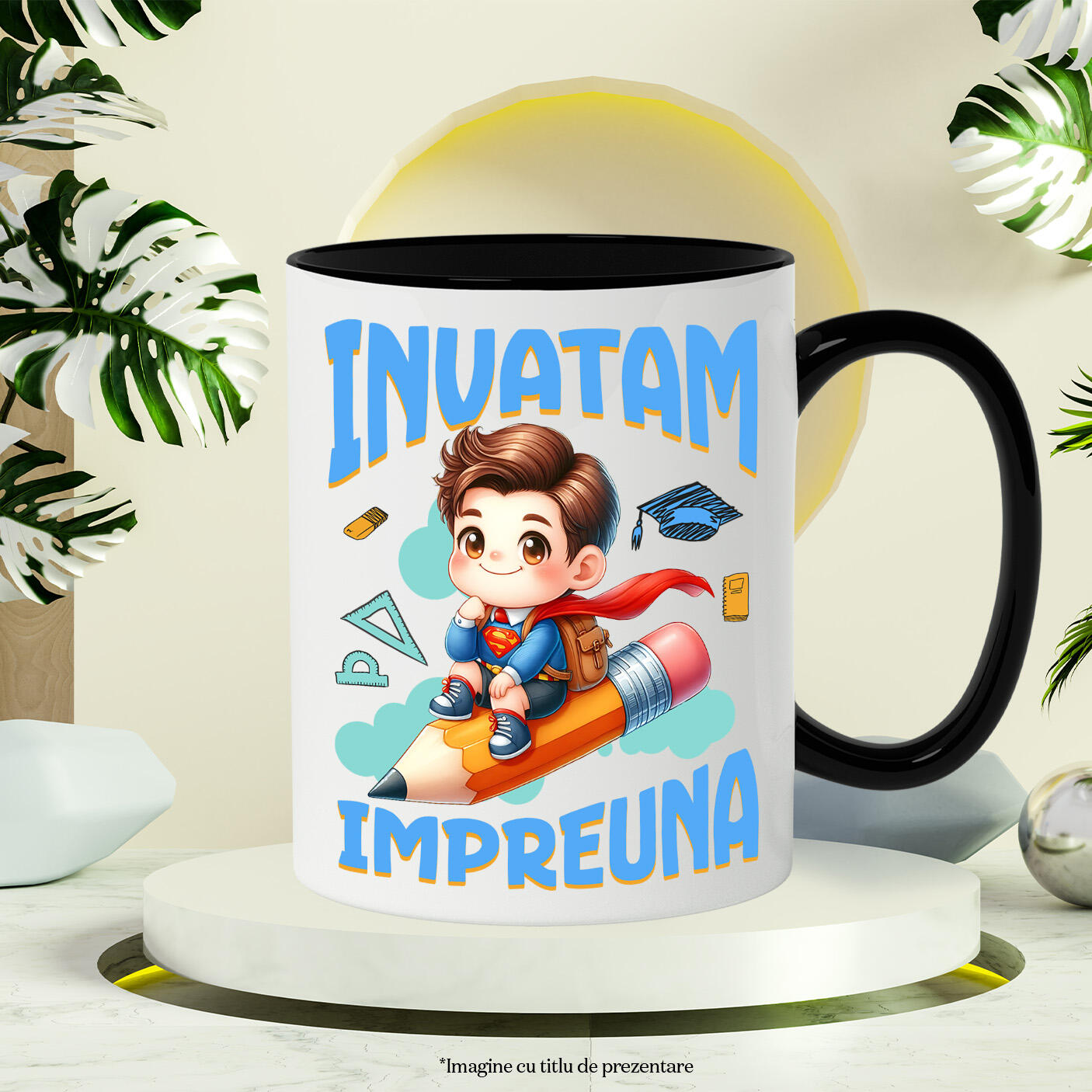 Cana Cu Superman – Invatare in Stil de Erou Ceramica, 330ML, cu Maner Negru [2]