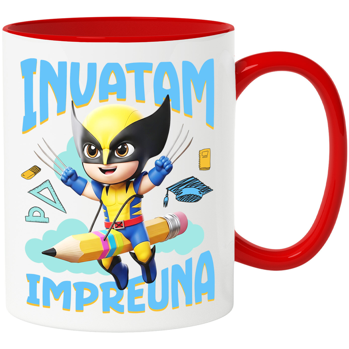 Educatie - Cana Cu Wolverine – Invatare in Stil de Erou Ceramica, 330ML, cu Maner Rosu