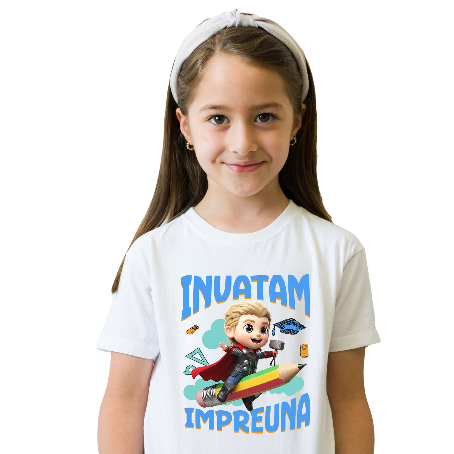 Tricou Copii cu Cu Thor, Invatarea Devine Distractie 100% Bumbac, Alb, 8 Ani [1]