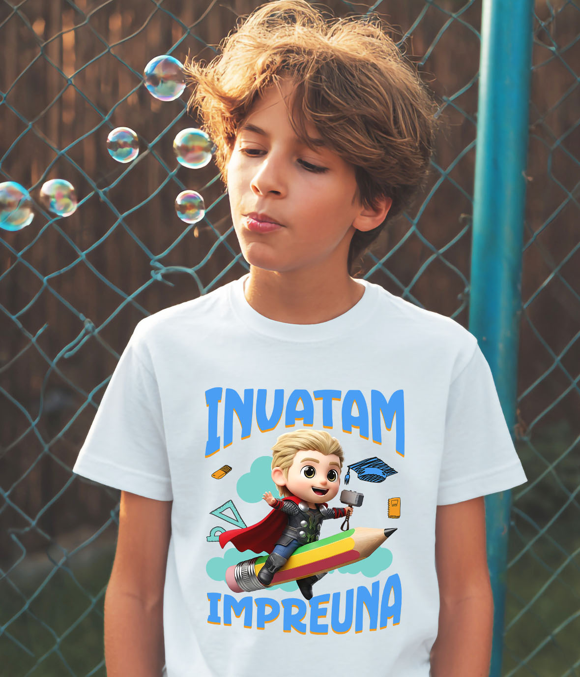 Tricou Copii cu Cu Thor, Invatarea Devine Distractie 100% Bumbac, Alb, 8 Ani [2]