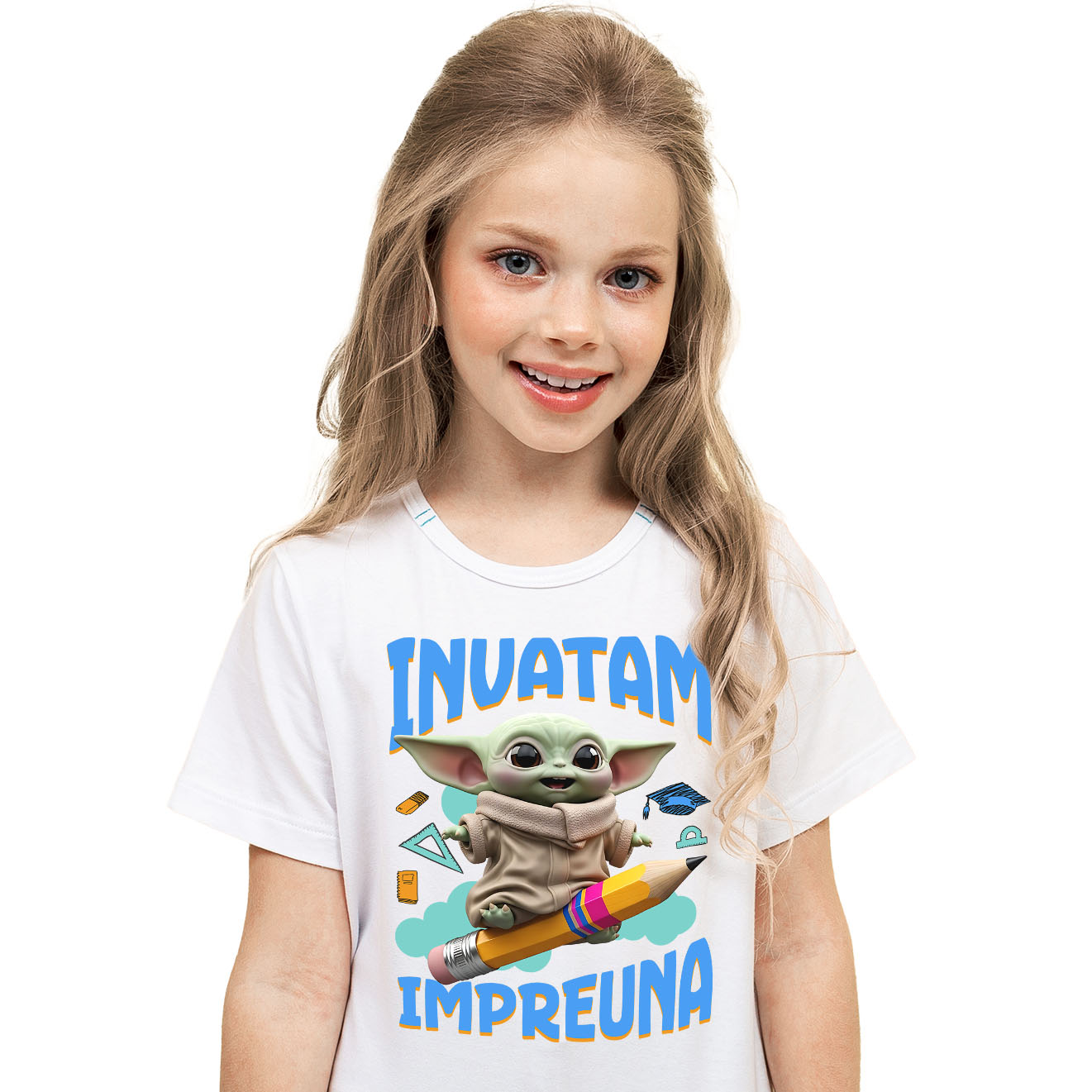Tricou Copii cu Baby Yoda – Joaca, Zambet si Prietenie 100% Bumbac, Alb, 6 Ani [1]