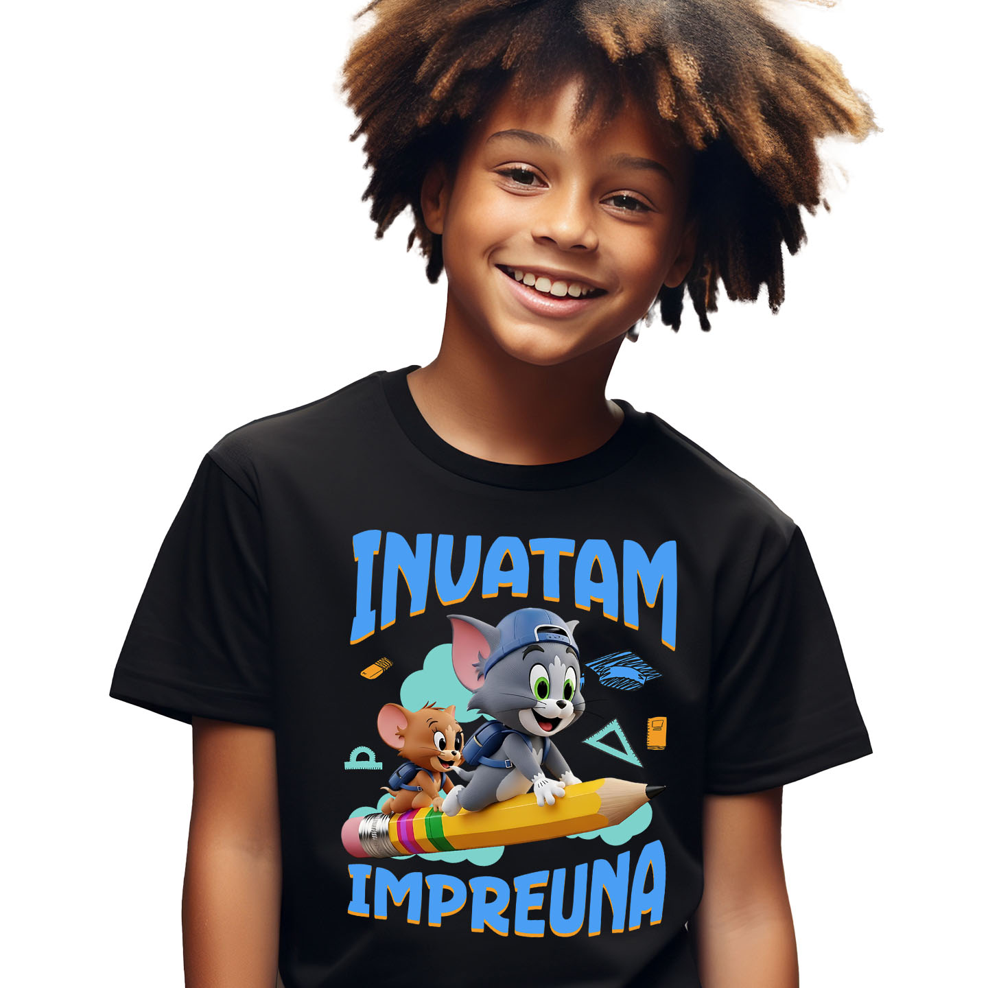 Educatie - Tricou Copii cu Tom and Jerry – Invata prin Joaca 100% Bumbac, Negru, 10 Ani