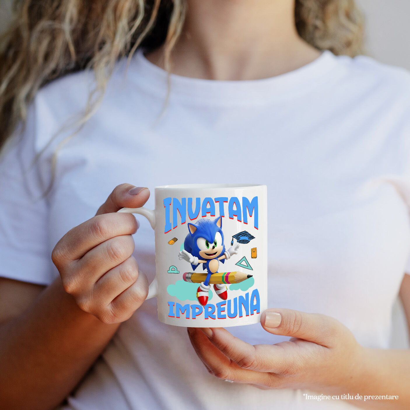 Cana Cu Sonic – Invatare Rapida si Vesela Ceramica, 330ML, cu Maner Alb [1]