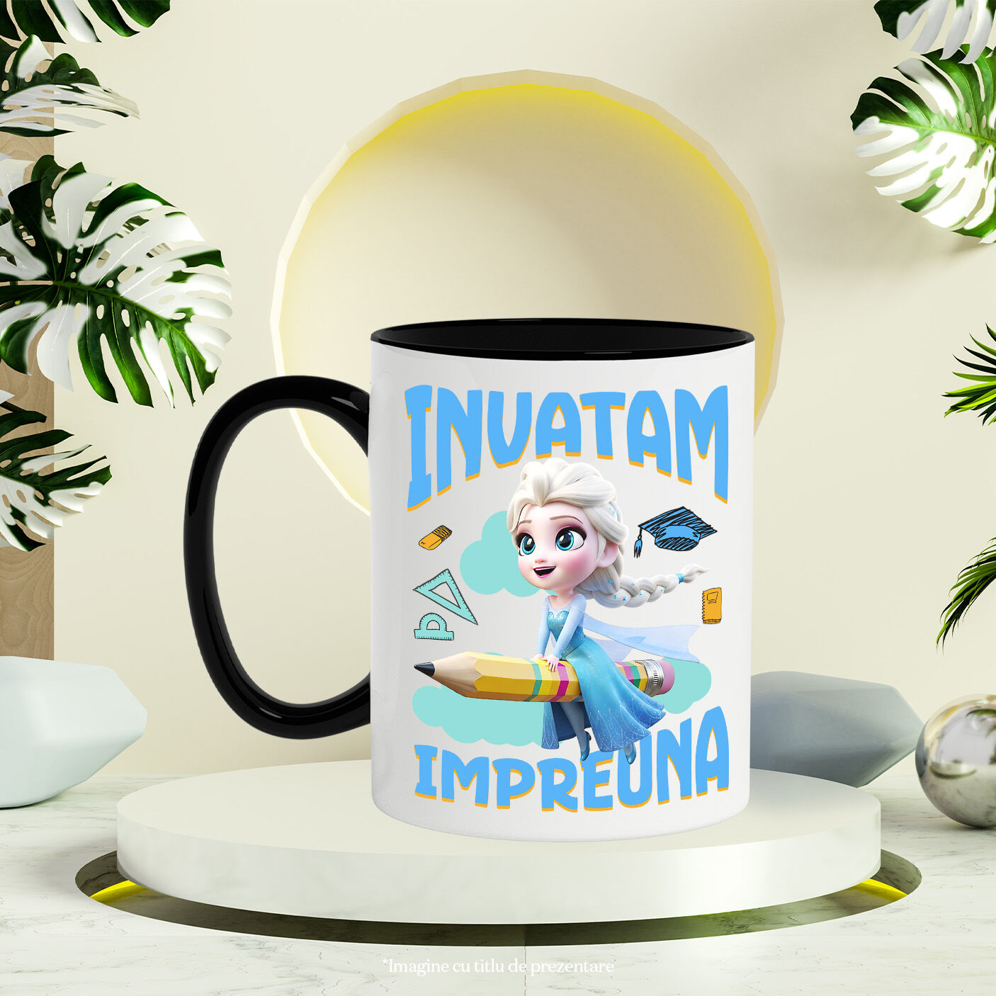 Cana Cu Cu Elsa, Invatarea Devine Distractie Ceramica, 330ML, cu Maner Negru [2]