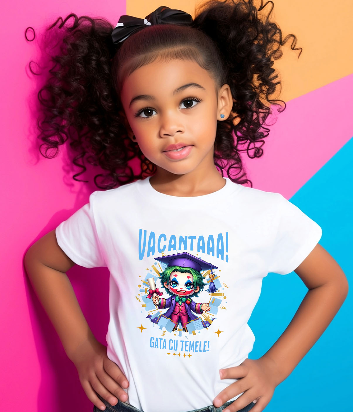 Tricou Copii cu Joker in Aventuri Nebune de Vacanta si Diplome 100% Bumbac, Alb, 12 Ani [3]