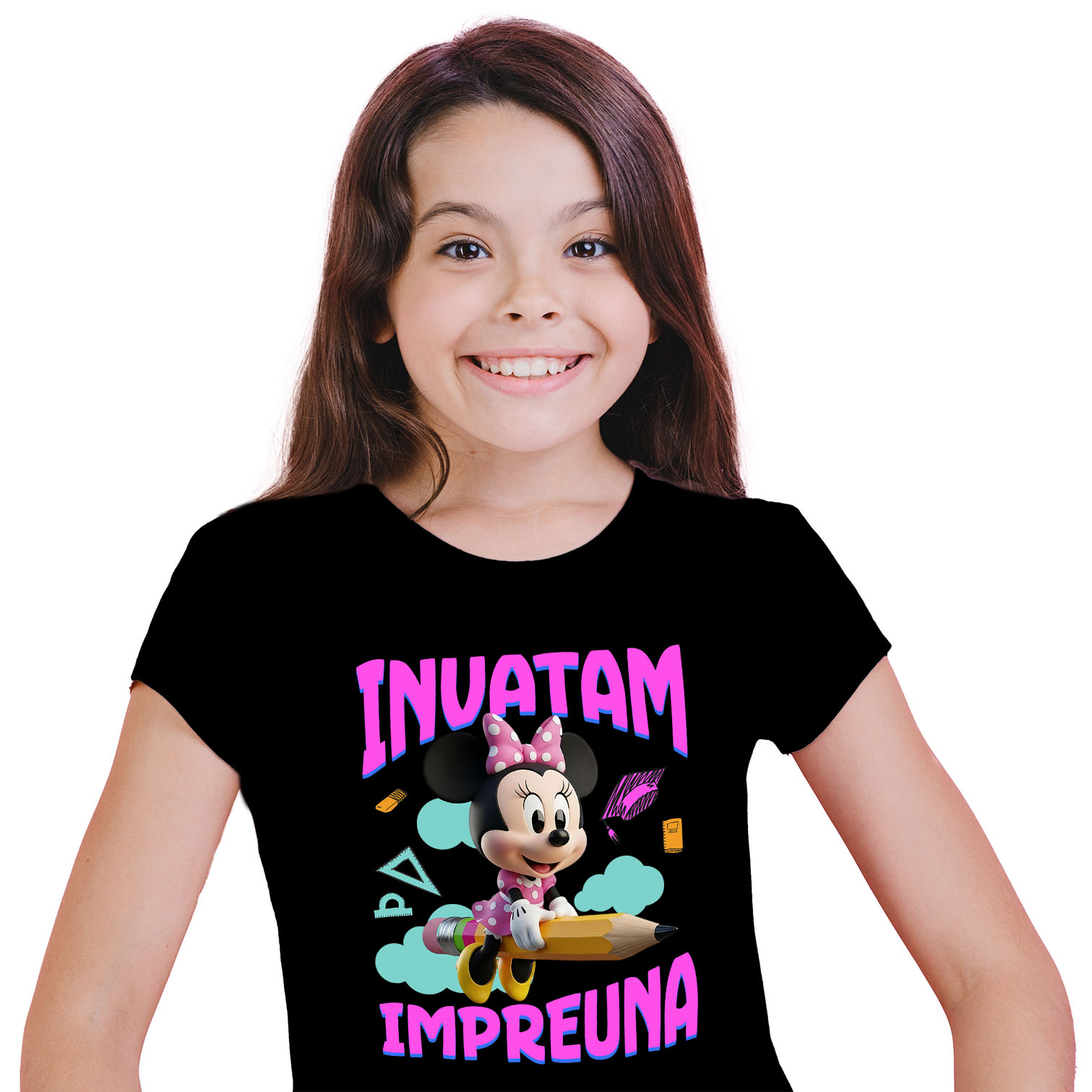 Educatie - Tricou Copii cu Minnie Mouse – Inspiratie pentru Micile Aventuriere 100% Bumbac, Negru, 12 Ani