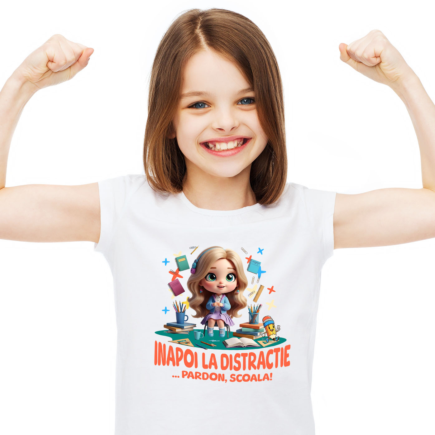 Educatie - Tricou Copii cu Barbie – Inceput De Scoala Vesel 100% Bumbac, Alb, 10 Ani