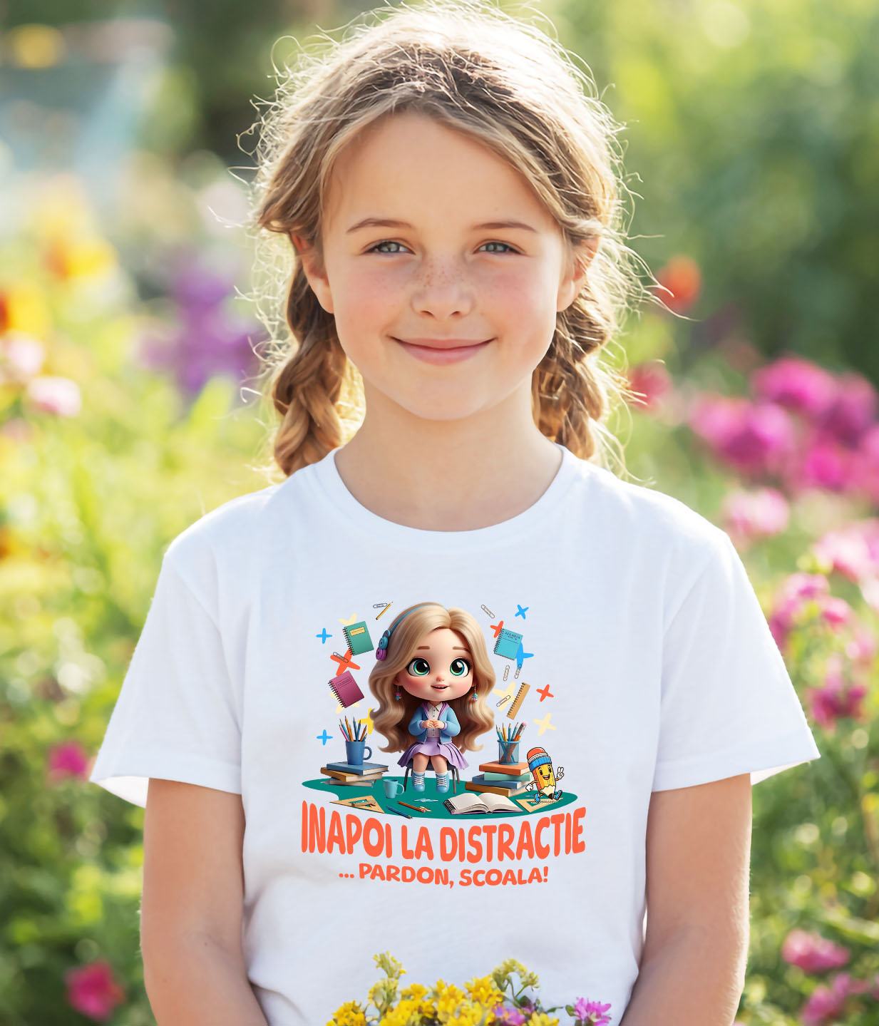 Tricou Copii cu Barbie – Inceput De Scoala Vesel 100% Bumbac, Alb, 10 Ani [2]