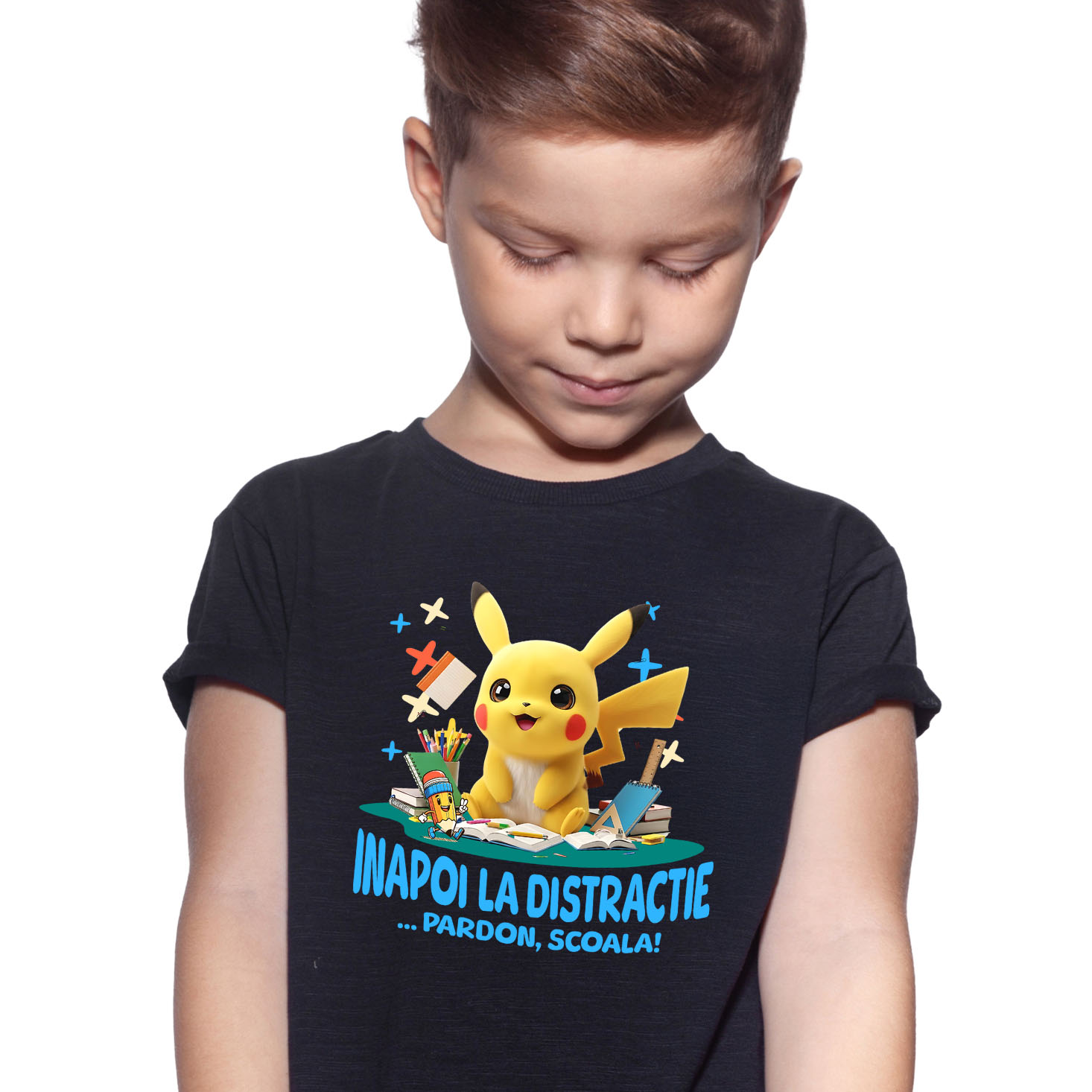 Tricou Copii cu Minions – Scoala Devine Distractie 100% Bumbac, Negru, 4 Ani [1]