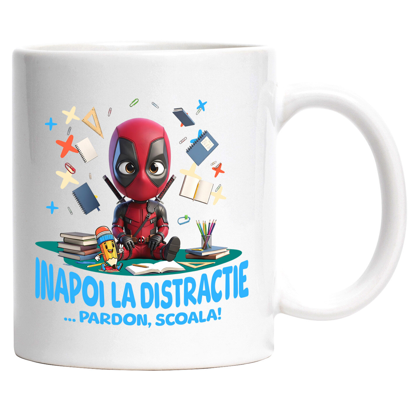 Educatie - Cana Cu 1. Deadpool – Primii Pasi In Scoala Ceramica, 330ML, cu Maner Alb