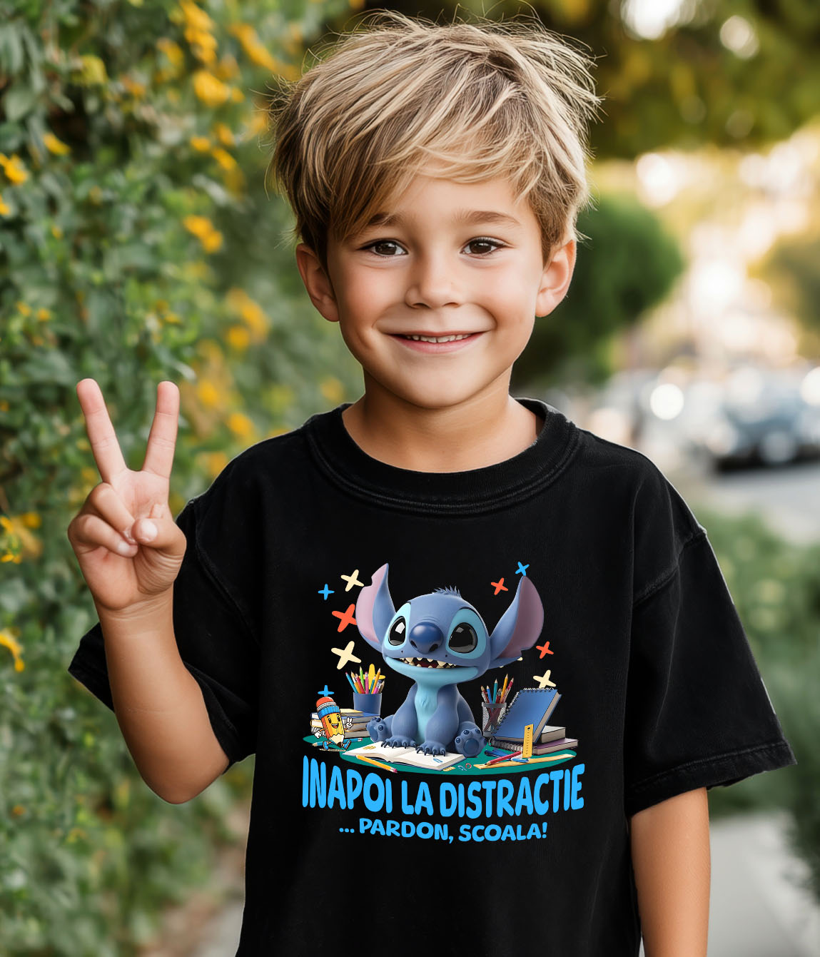 Tricou Copii cu Stitch – Joaca Si Aventuri Amuzante 100% Bumbac, Negru, 12 Ani [2]