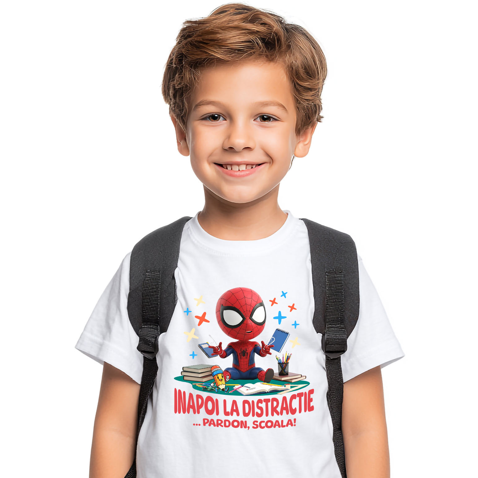 Educatie - Tricou Copii cu Spiderman – Inceput De Scoala Vesel 100% Bumbac, Alb, 12 Ani