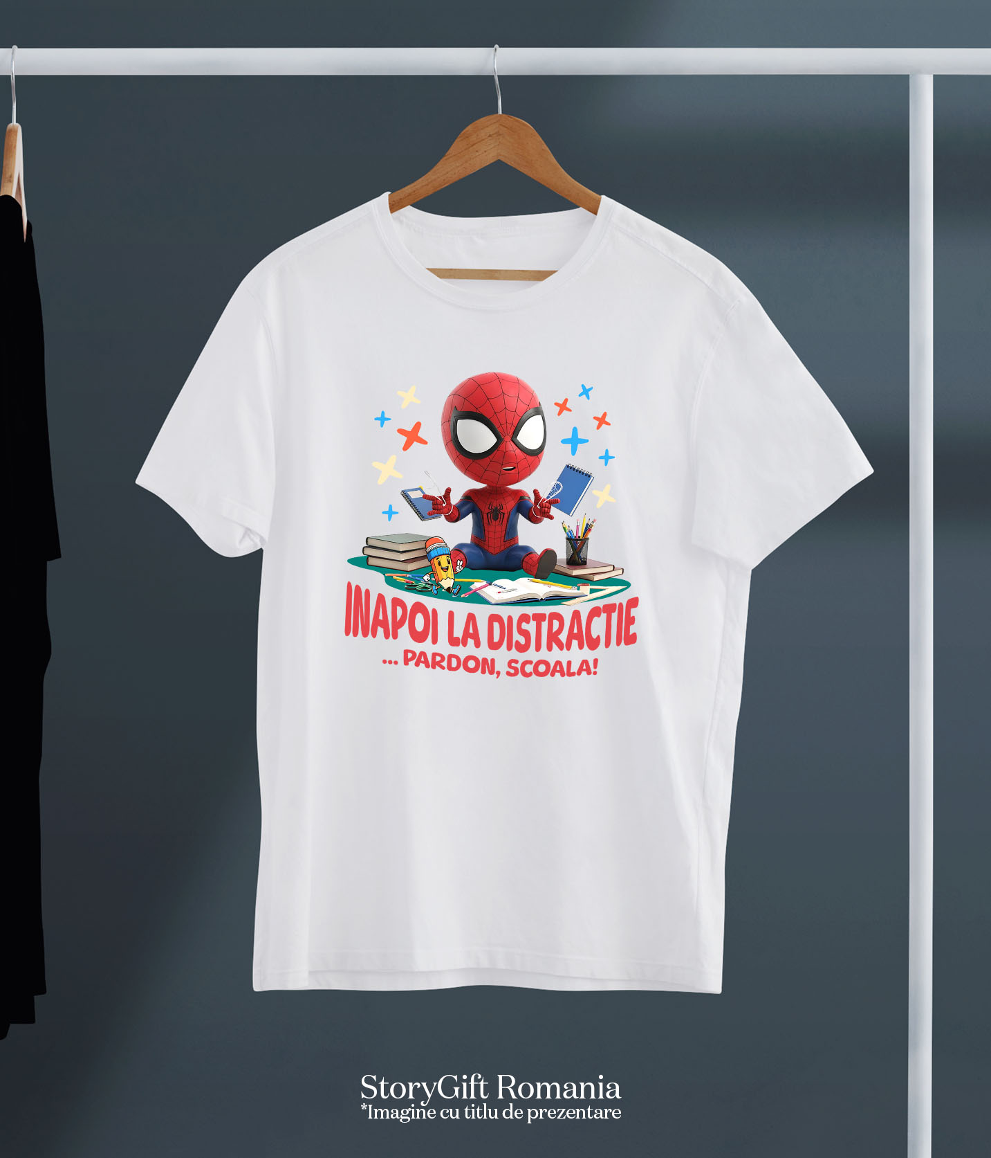 Tricou Copii cu Spiderman – Inceput De Scoala Vesel 100% Bumbac, Alb, 12 Ani [4]