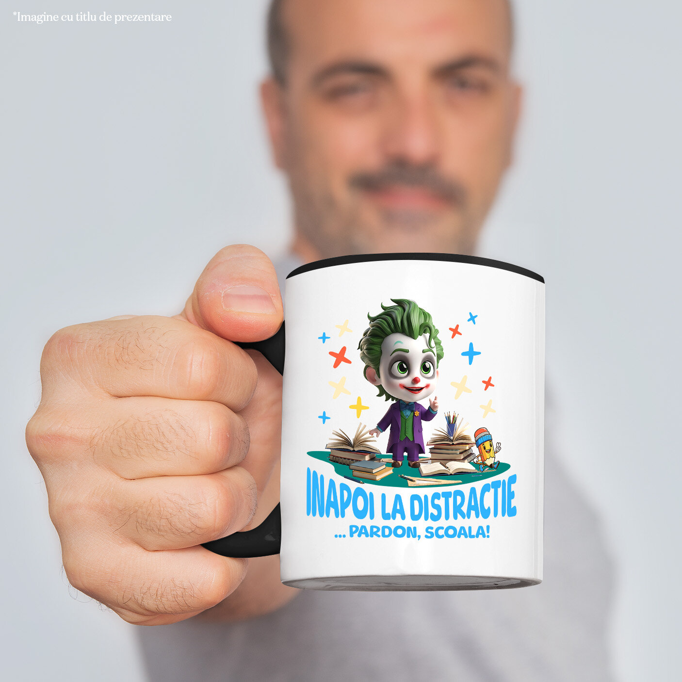 Cana Cu Joker – Distractie La Scoala Cu Prieteni Ceramica, 330ML, cu Maner Negru [1]