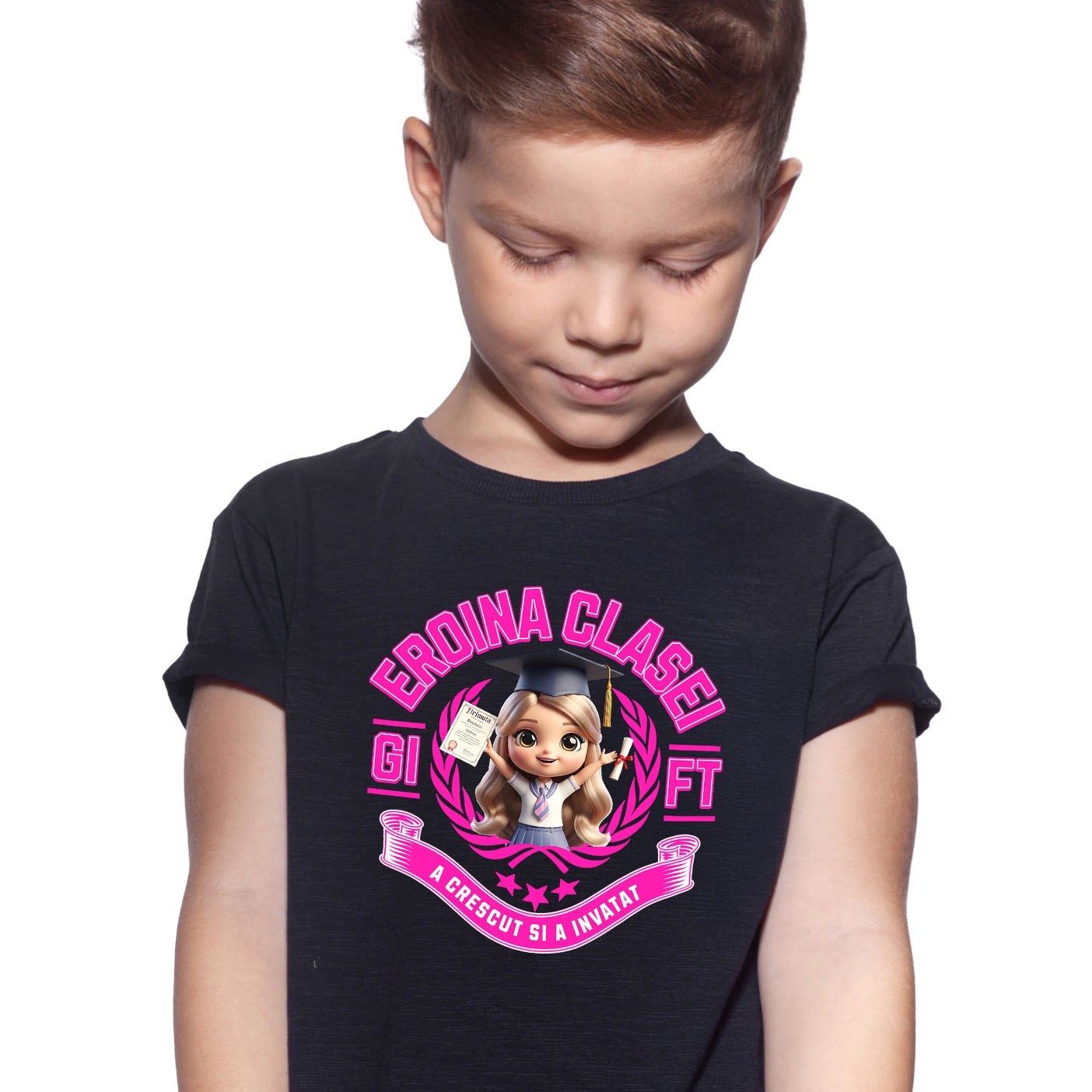 Tricou Copii cu Barbie Erou – Prima Zi De Scoala 100% Bumbac, Negru, 12 Ani [1]