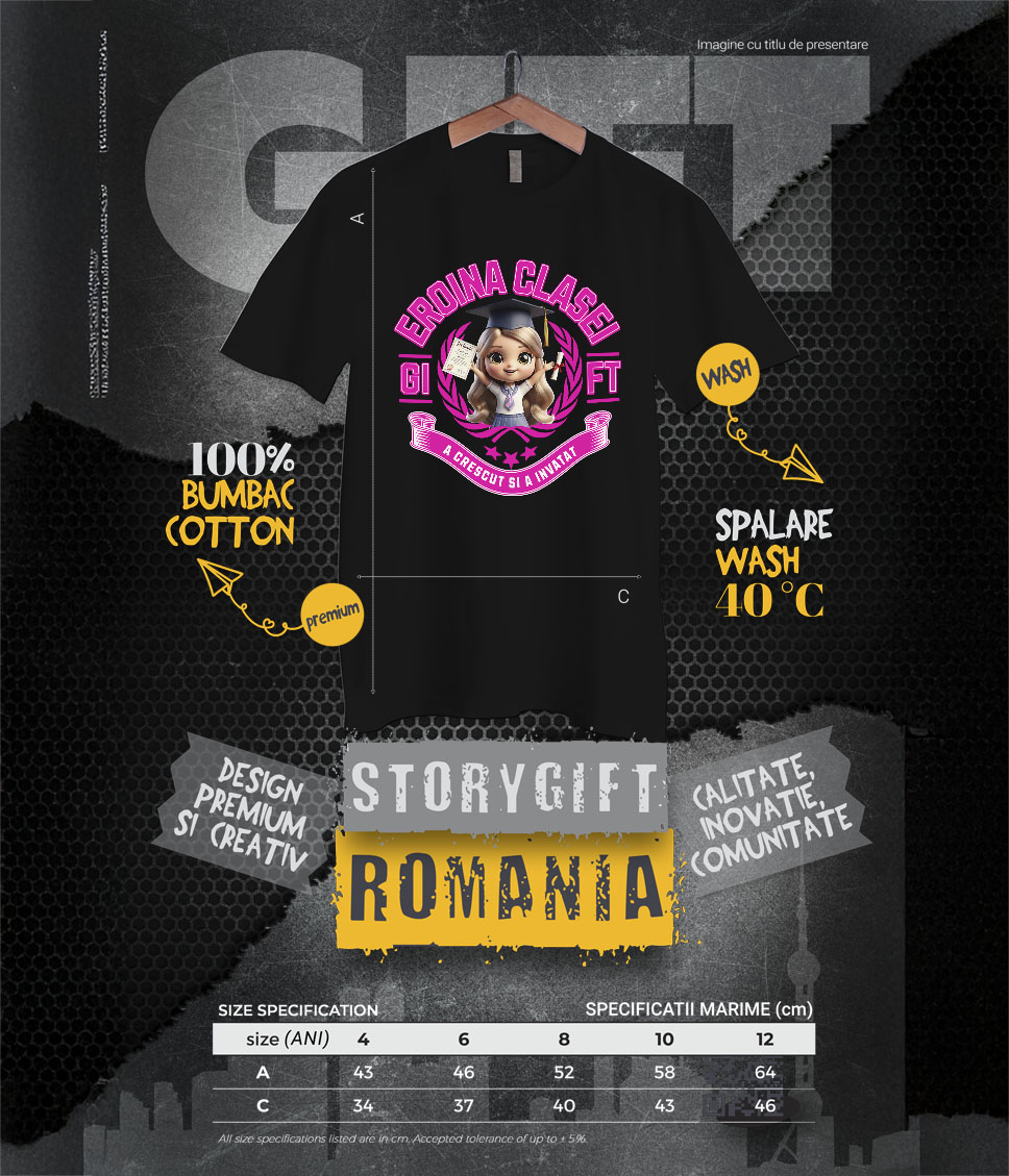 Tricou Copii cu Barbie Erou – Prima Zi De Scoala 100% Bumbac, Negru, 12 Ani [5]