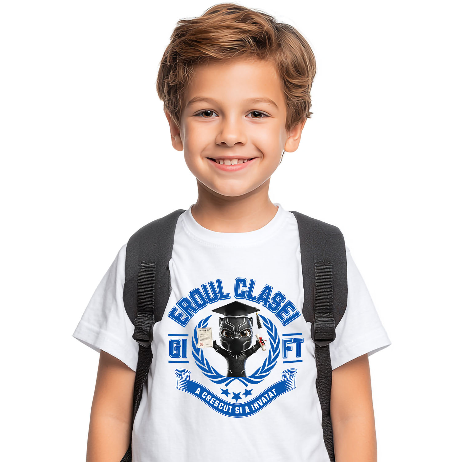 Educatie - Tricou Copii cu Cu Pantera Neagra, Invatarea E Vesela 100% Bumbac, Alb, 12 Ani