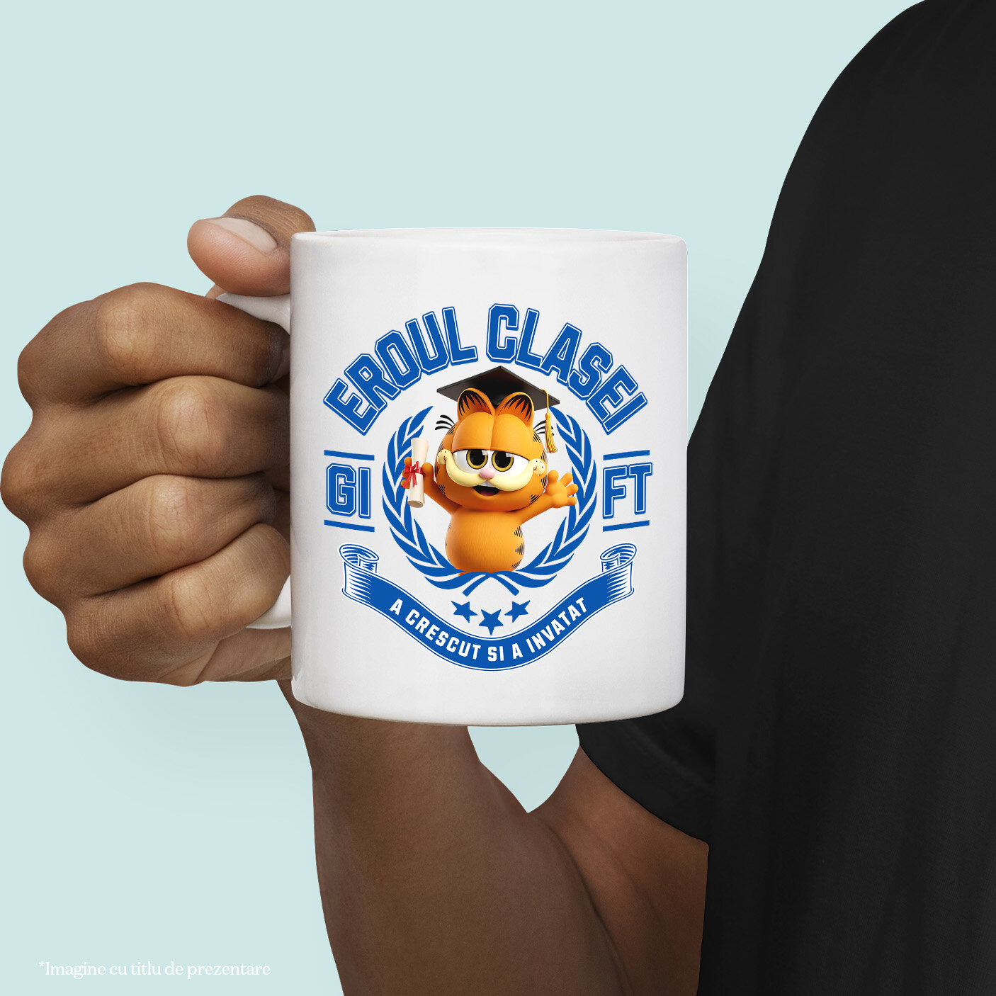 Cana Cu Garfield Erou – Aventuri La Scoala Ceramica, 330ML, cu Maner Alb [1]