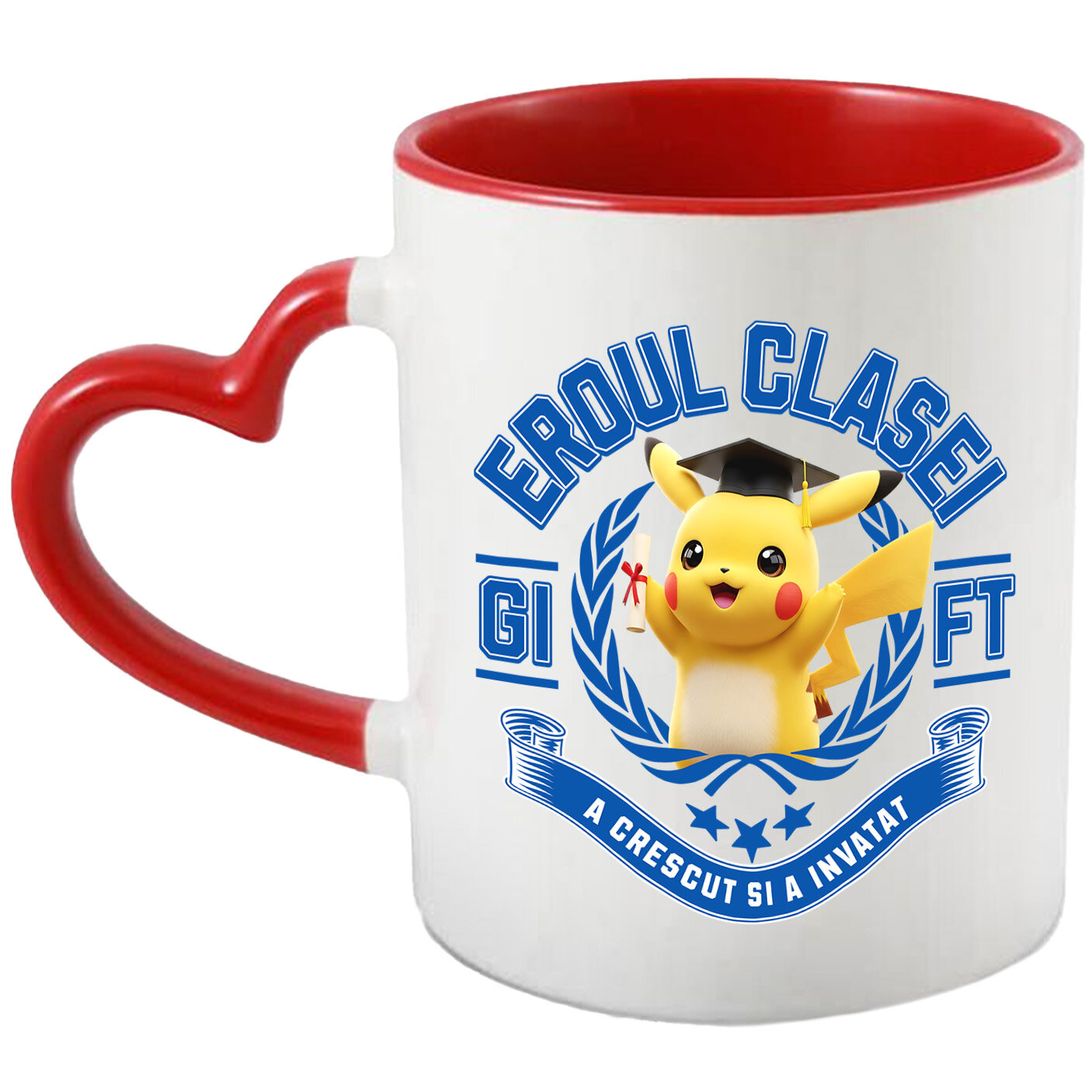 Educatie - Cana Cu Pikachu La Scoala: Puterea Prieteniei Ceramica, 330ML, cu Maner Inima Rosie