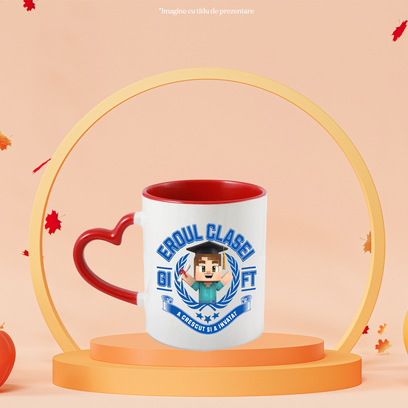 Cana Cu Minecraft - Eroul Care Alege Calea Blocurilor Ceramica, 330ML, cu Maner Inima Rosie [1]