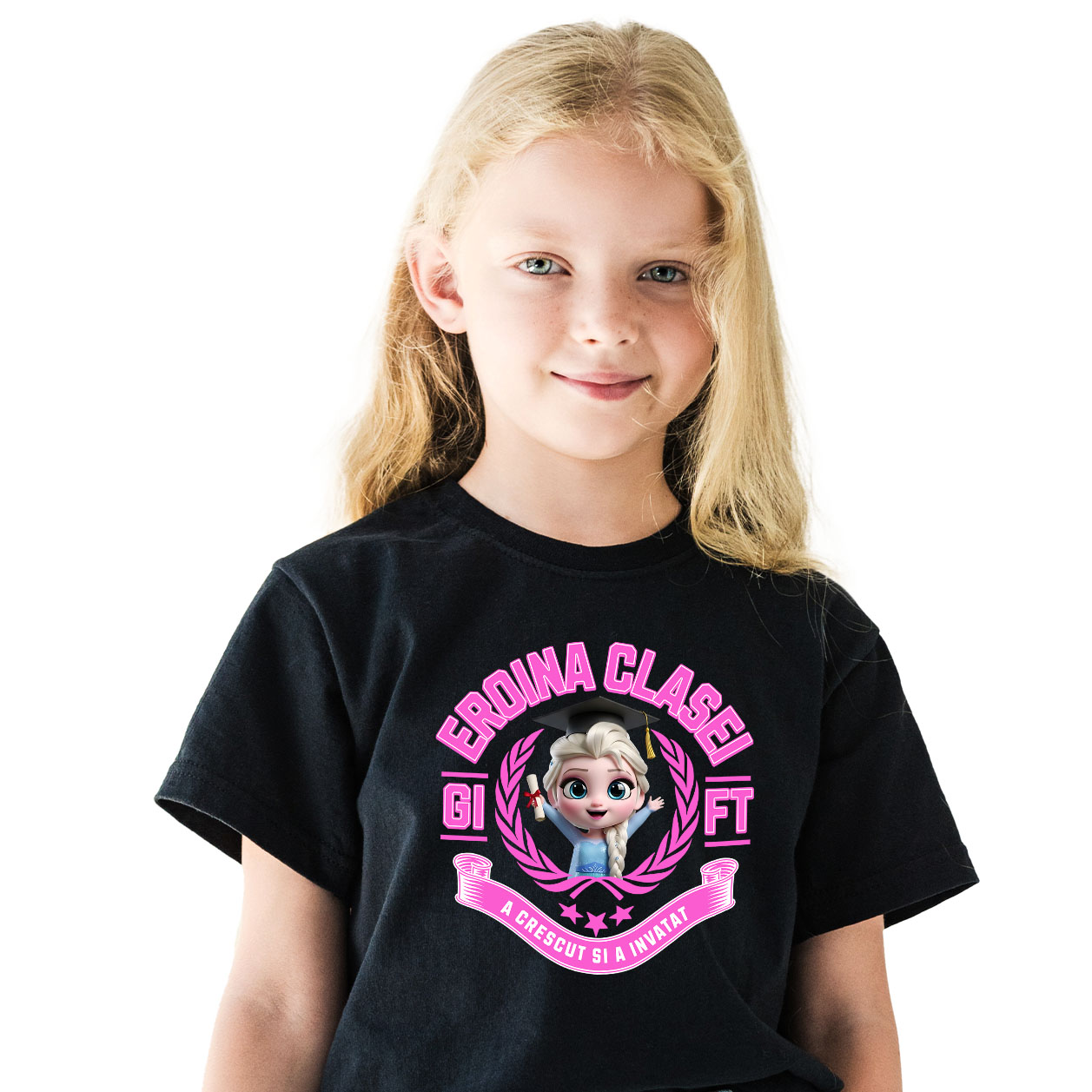 Educatie - Tricou Copii cu Elsa: Eroul Inghetat al Scolii 100% Bumbac, Negru, 6 Ani