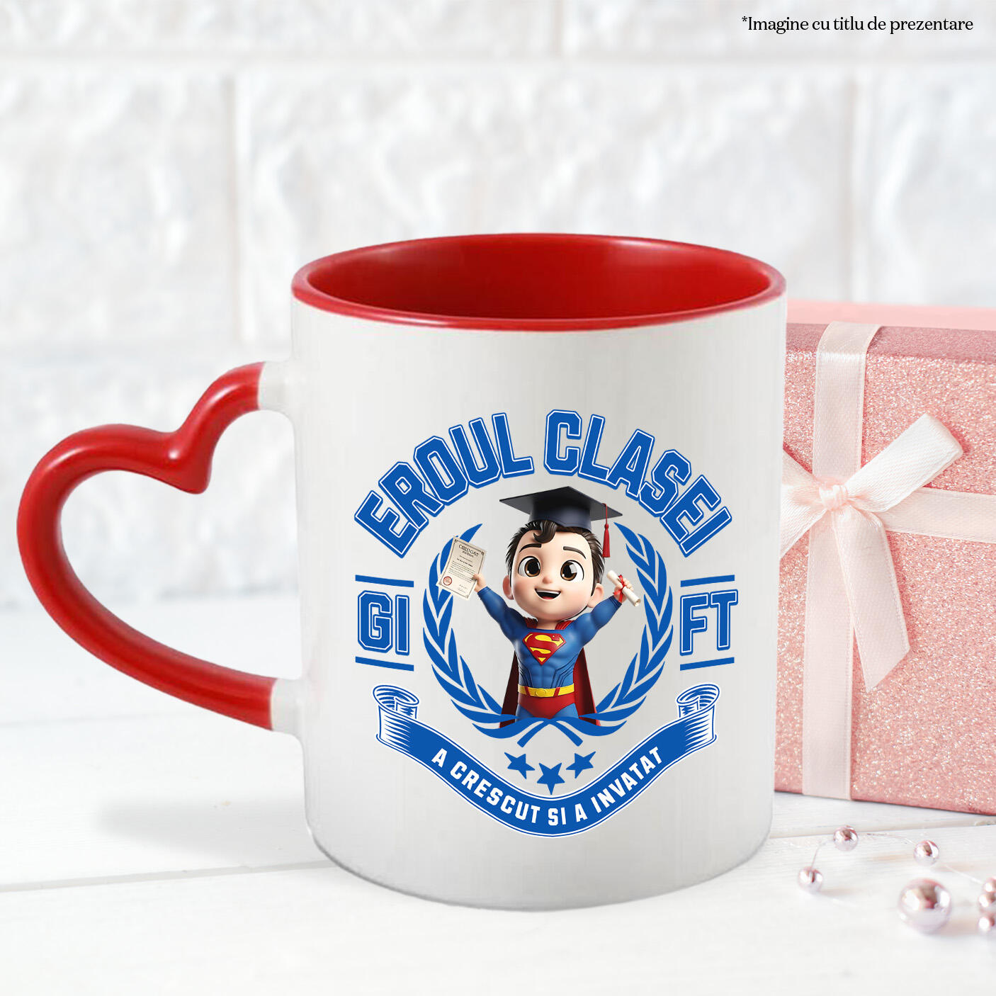 Cana Cu Superman: Erou La Scoala Si In Viata De Zi Cu Zi Ceramica, 330ML, cu Maner Inima Rosie [2]